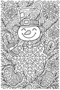 Schneemann mit Schneeflocken (Ausmalbild von Weihnachten)