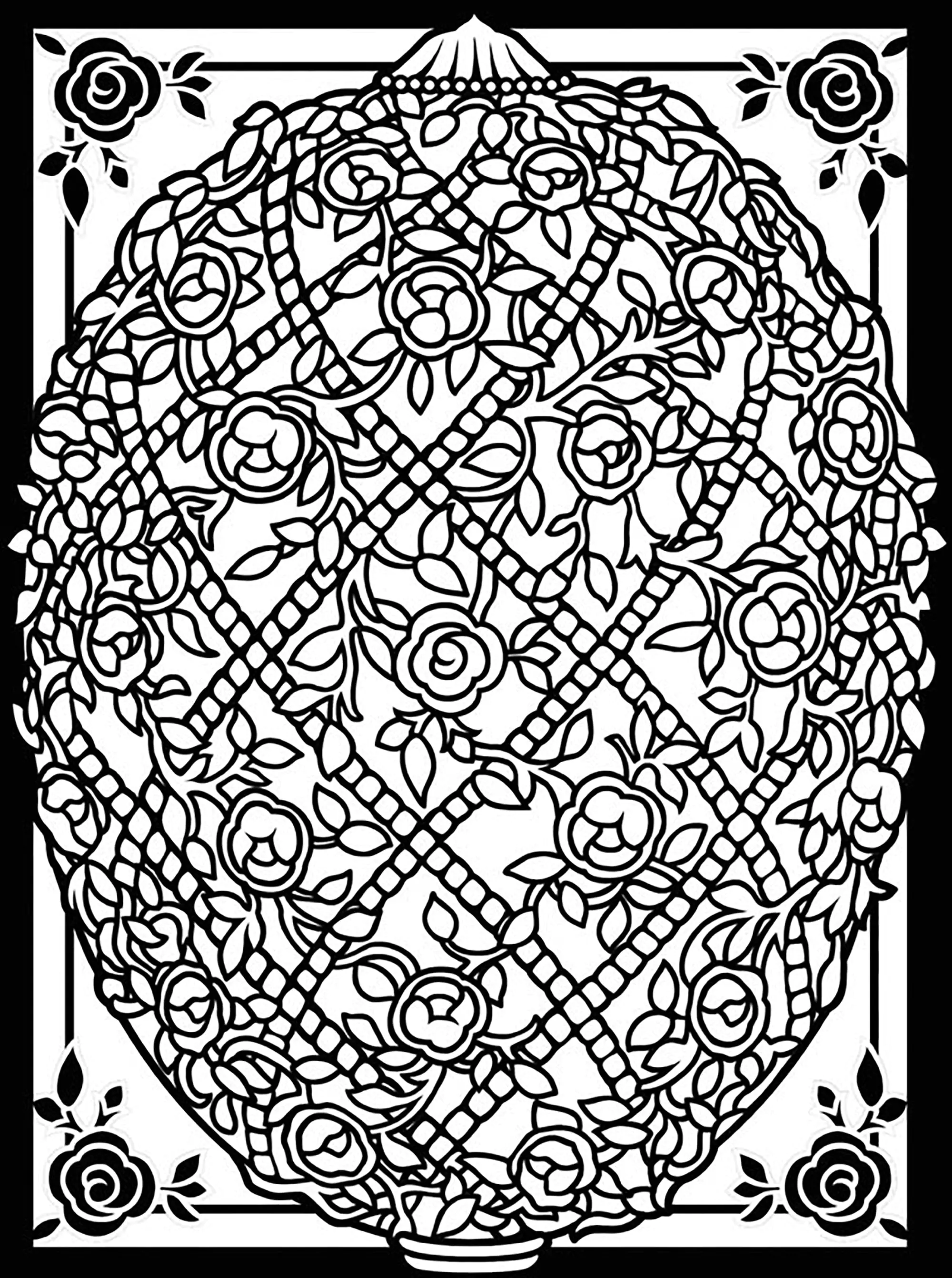 Osterei mit Blumen (Ausmalbild von Ostern zum Ausdrucken und Ausmalen für Erwachsene)