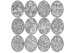 Zwölf Ostereier zum Färben (Ausmalbild von Ostern)