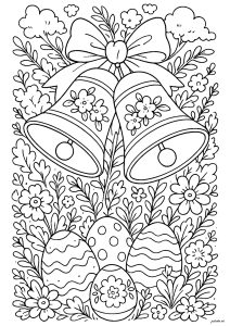 Osterglocken und Eier (Ausmalbild von Ostern)