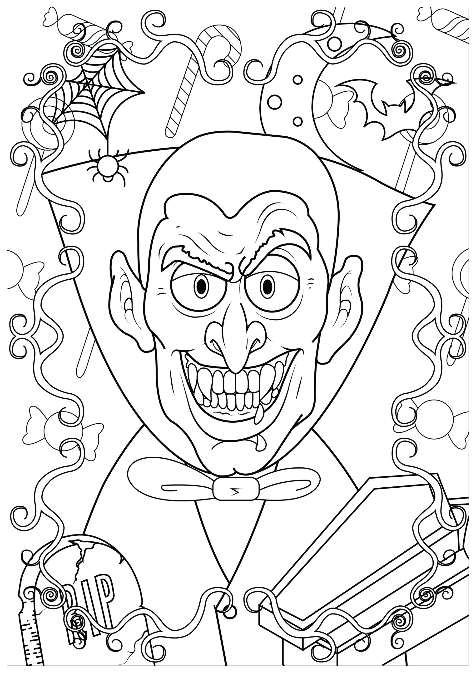 Halloween-Vampir (Ausmalbild von Lucie zum Ausdrucken und Ausmalen für Erwachsene)