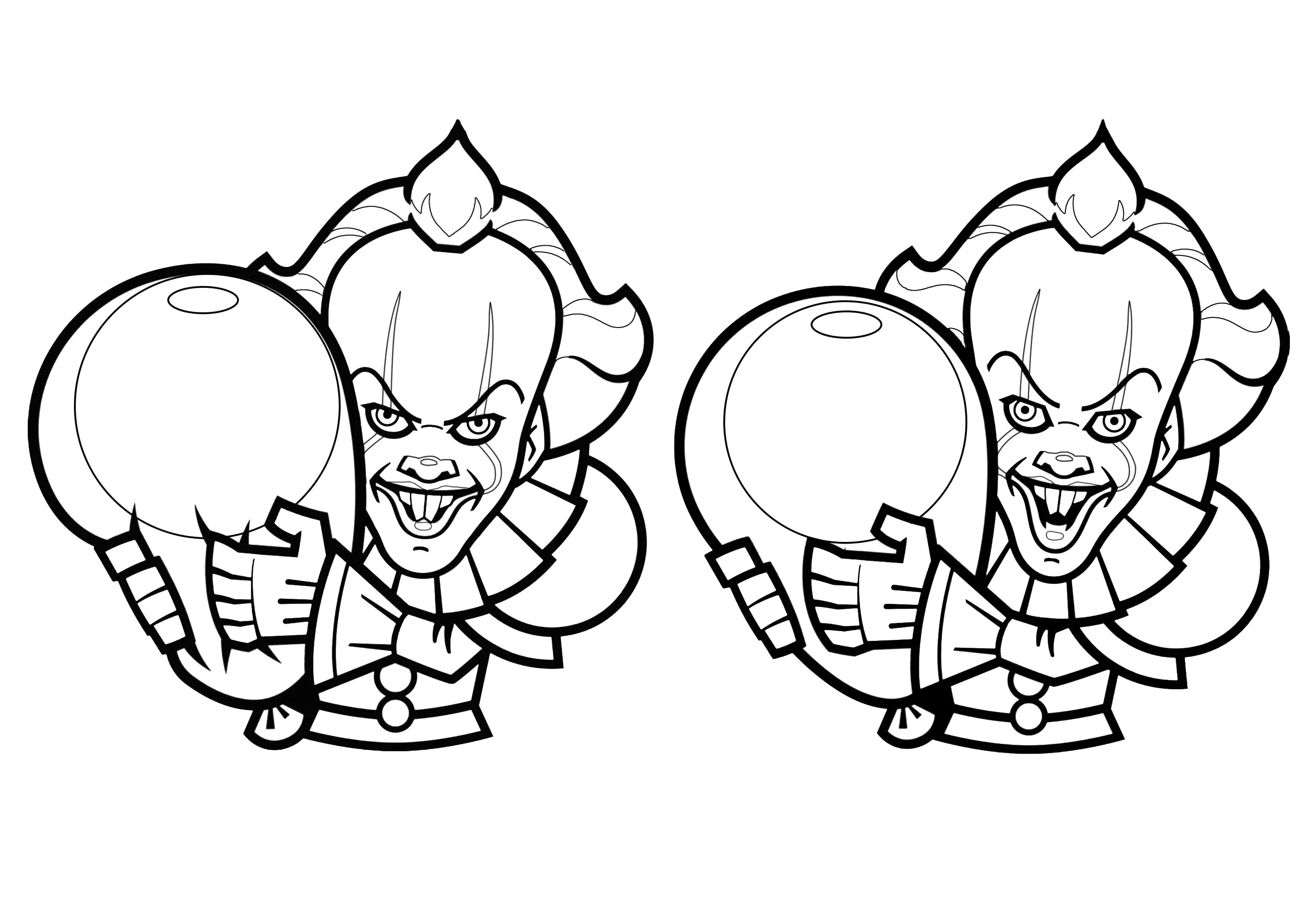 Cartoon-Zeichnungen von Pennywise (Ausmalbild von Halloween zum Ausdrucken und Ausmalen für Erwachsene)