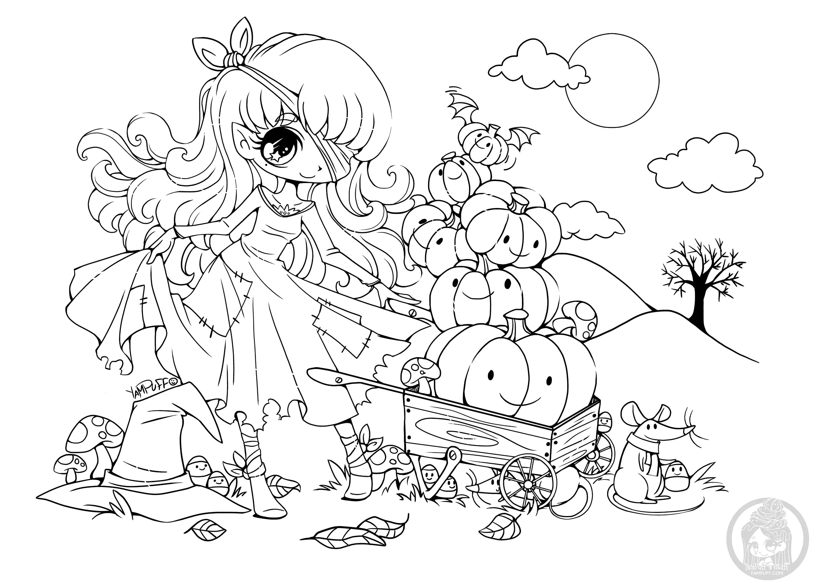 Halloween-Prinzessin (Ausmalbild von Yampuff zum Ausdrucken und Ausmalen für Erwachsene)