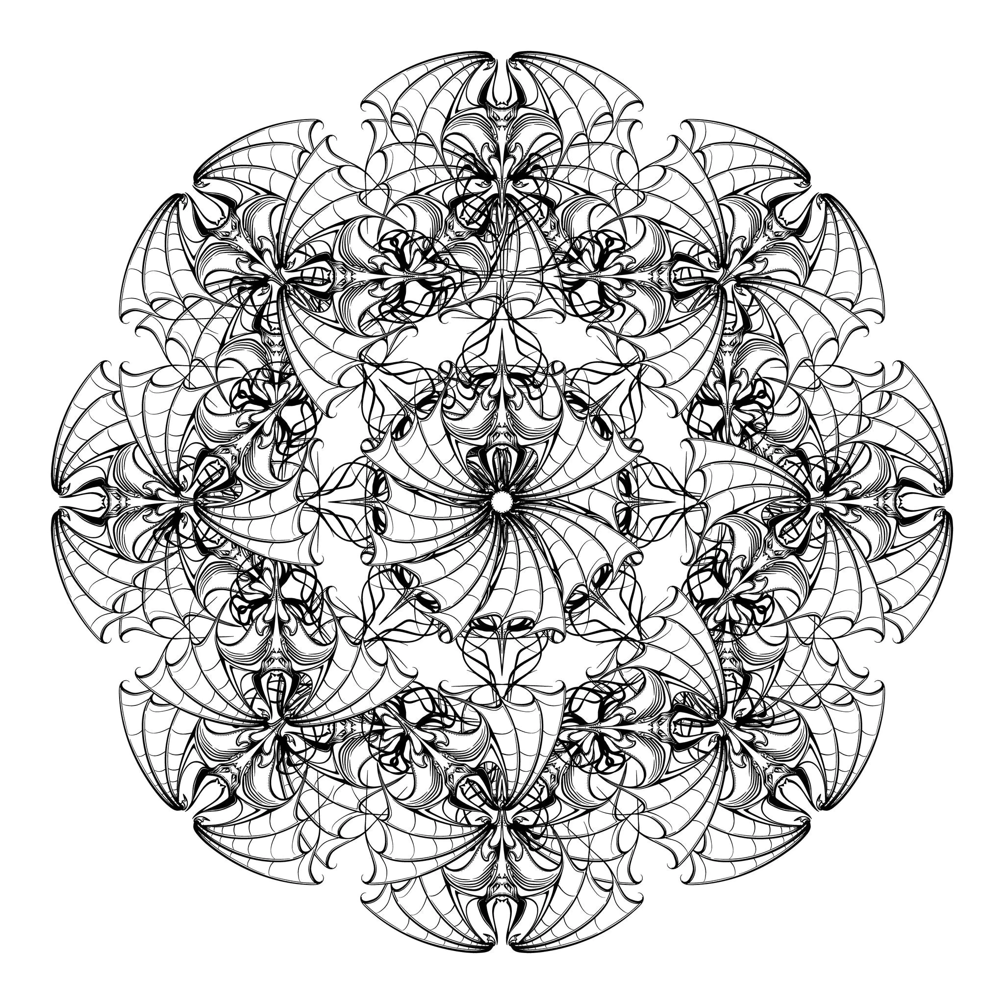 Kreisförmiges Ornament mit Fledermäusen (Ausmalbild von Halloween zum Ausdrucken und Ausmalen für Erwachsene)