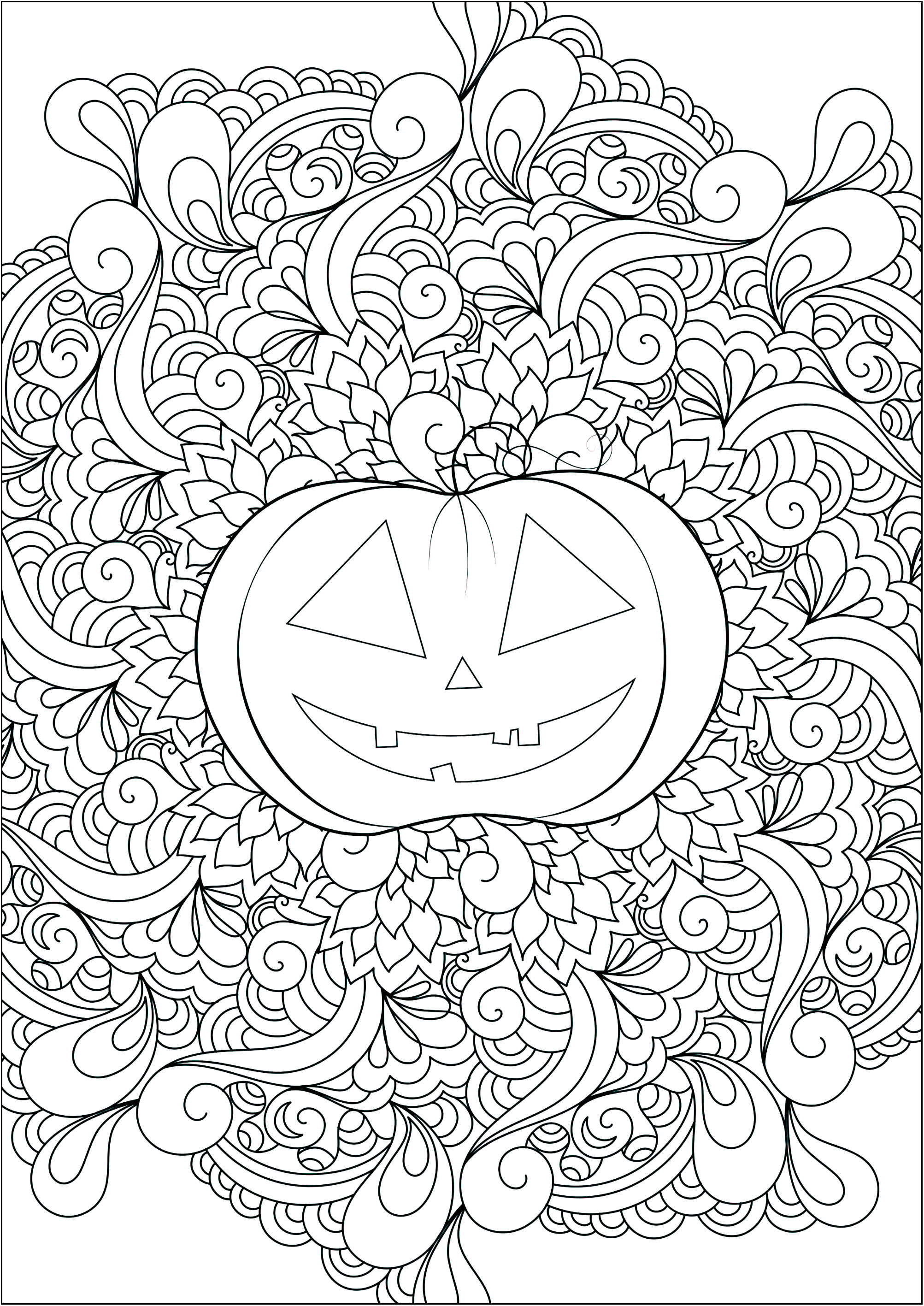 Ausmalbild von Halloween : Hübscher Kürbis mit abstrakten Motiven in der Mitte Ausmalbild von Halloween zum Ausdrucken und Ausmalen für Erwachsene : Hübscher Kürbis mit abstrakten Motiven in der Mitte