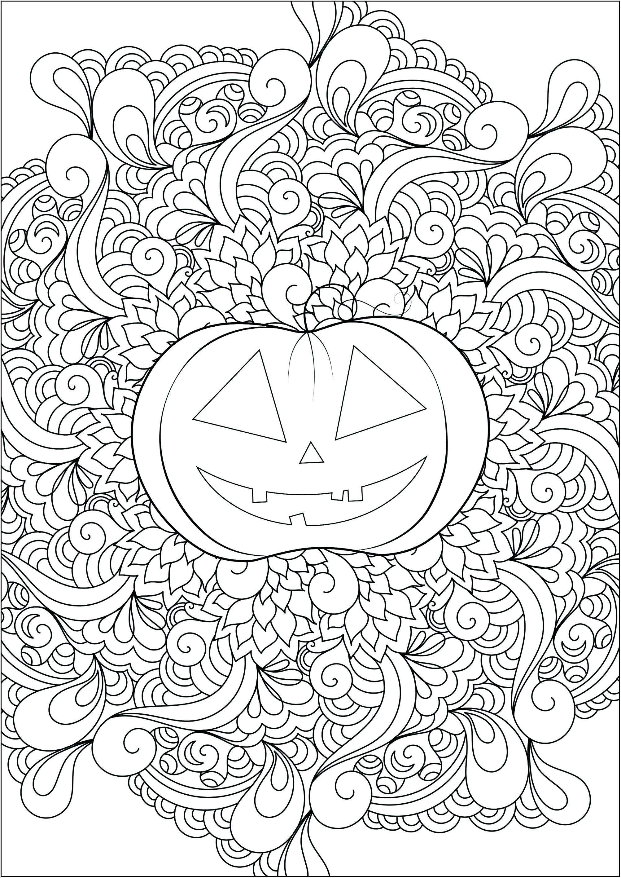 Hübscher Kürbis mit abstrakten Motiven in der Mitte (Ausmalbild von Halloween zum Ausdrucken und Ausmalen für Erwachsene)