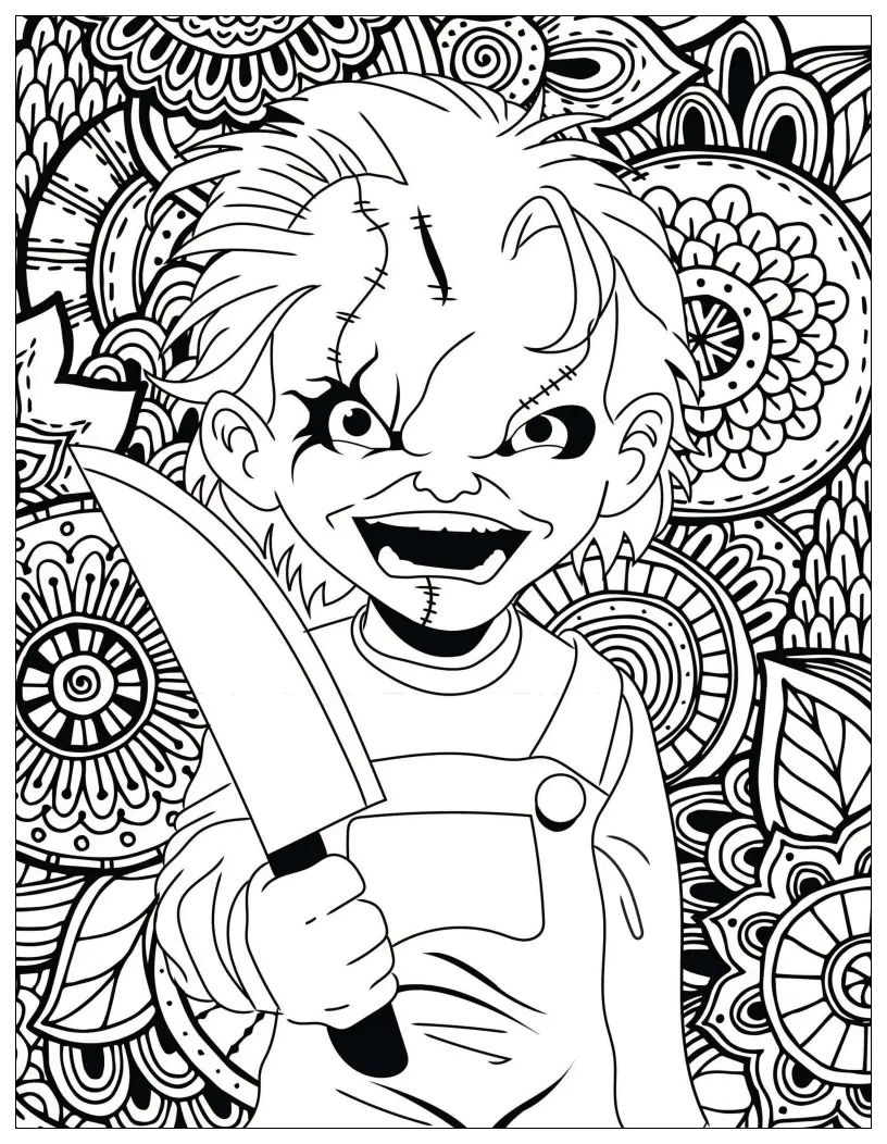 Horror-Farbseite-Chucky (Ausmalbild von Costume SuperCenter zum Ausdrucken und Ausmalen für Erwachsene)