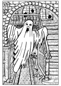 Geist in einem Spukhaus (Ausmalbild von Halloween)