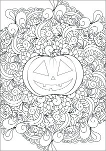 Hübscher Kürbis mit abstrakten Motiven in der Mitte (Ausmalbild von Halloween)