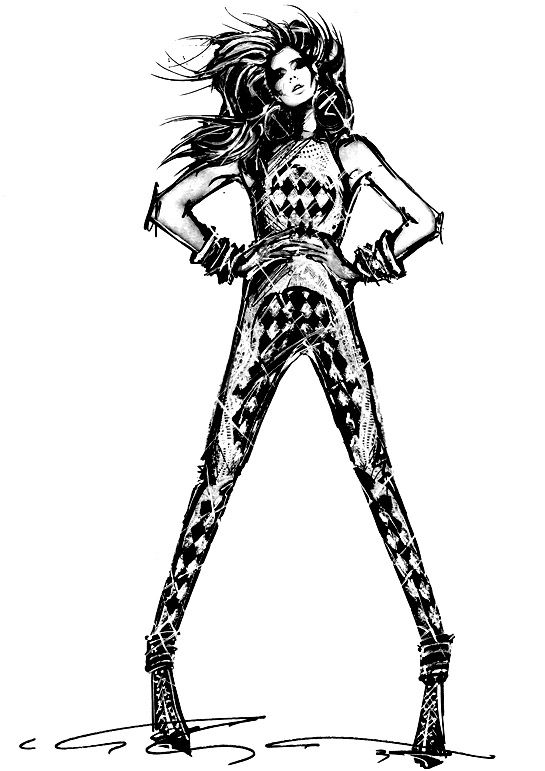 Modeskizzen Balmain Frühjahr Sommer 2013 Kollektion (Ausmalbild von Modekleidung zum Ausdrucken und Ausmalen für Erwachsene)