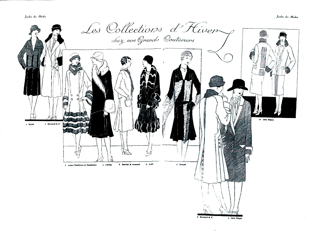 1920er Winterkollektionen (Ausmalbild von Modekleidung zum Ausdrucken und Ausmalen für Erwachsene)