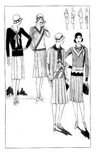 Modeskizzen aus den späten 20er Jahren (Ausmalbild von Modekleidung)