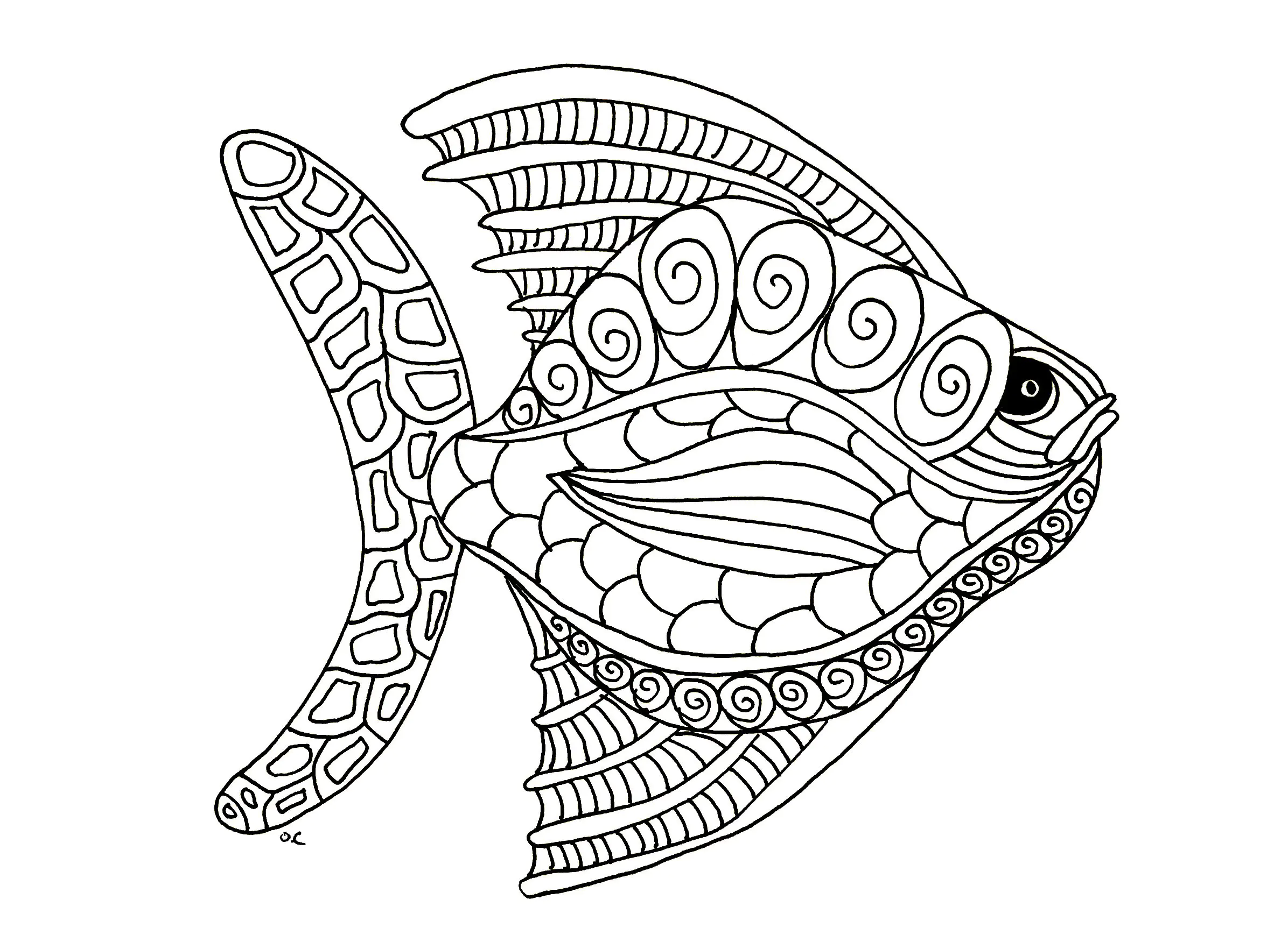 Einzelner Zentangle-Fisch (Ausmalbild von Fische zum Ausdrucken und Ausmalen für Erwachsene)