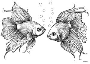 Zwei erhabene Fische, von Angesicht zu Angesicht (Ausmalbild)