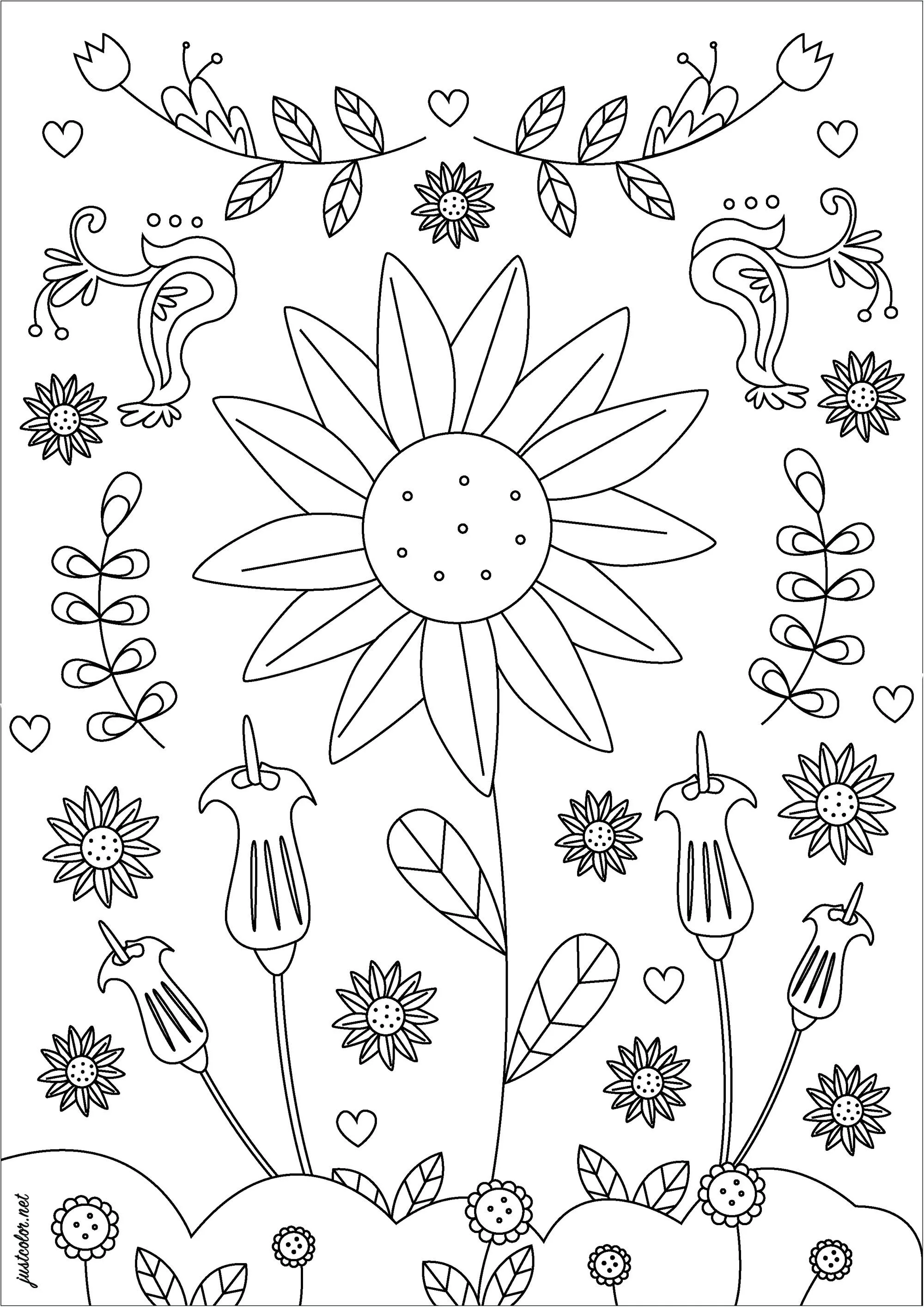 Große Blume (Ausmalbild von Blumen & Vegetation zum Ausdrucken und Ausmalen für Erwachsene)