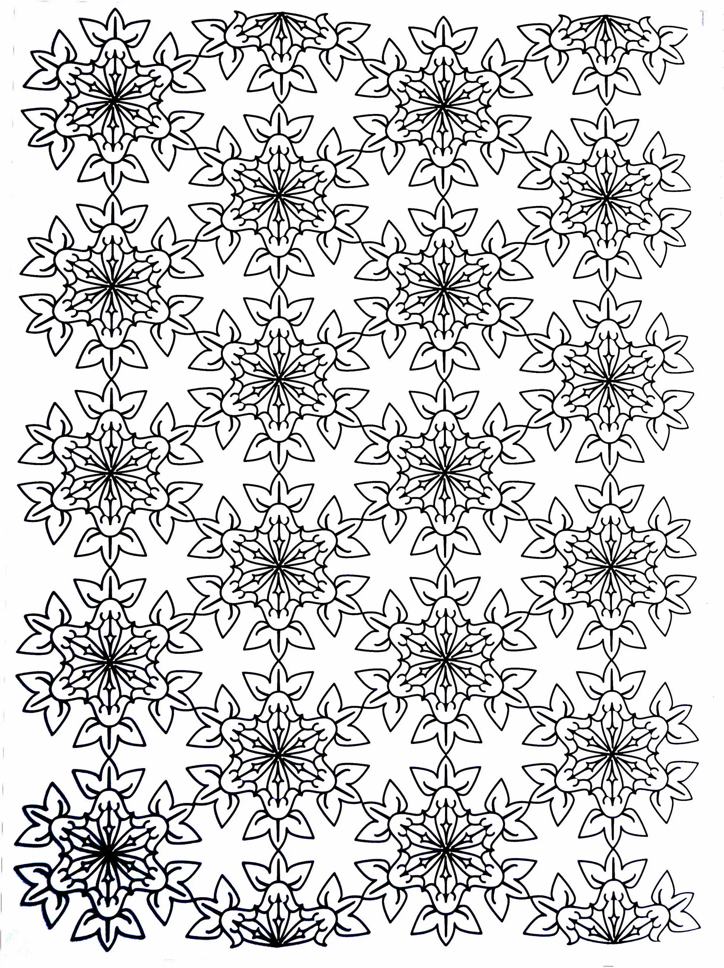 Symmetrische Blumen (Ausmalbild von Blumen & Vegetation zum Ausdrucken und Ausmalen für Erwachsene)
