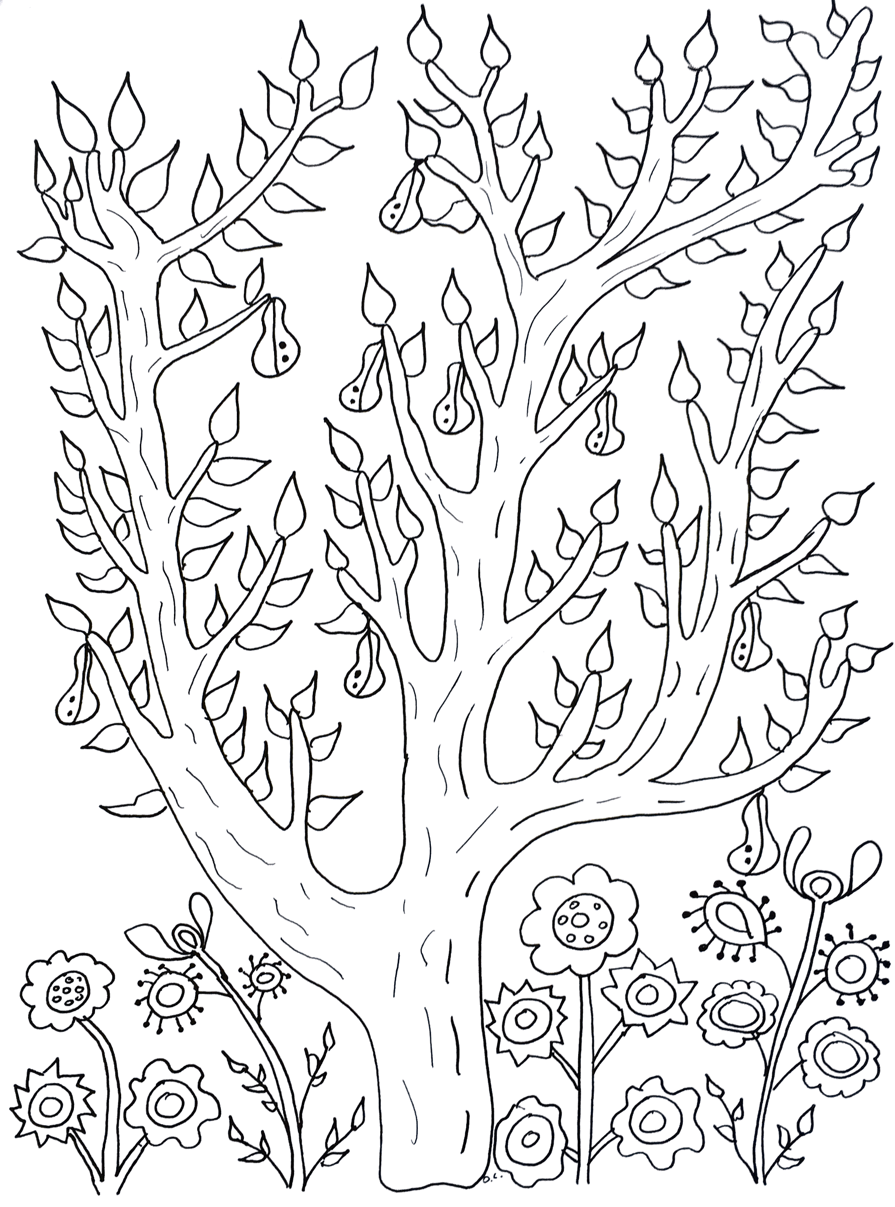 Birnbaum (Ausmalbild von Blumen & Vegetation zum Ausdrucken und Ausmalen für Erwachsene)