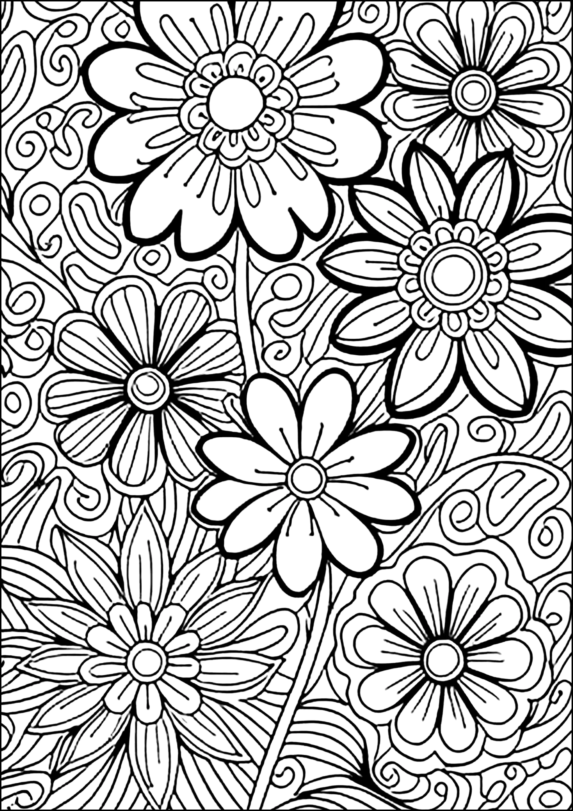 Bezaubernde Blumen und Muster (Ausmalbild von Blumen & Vegetation zum Ausdrucken und Ausmalen für Erwachsene)