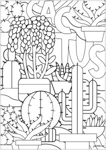 Verschiedene Kakteen zum Ausmalen (Ausmalbild von Blumen & Vegetation)