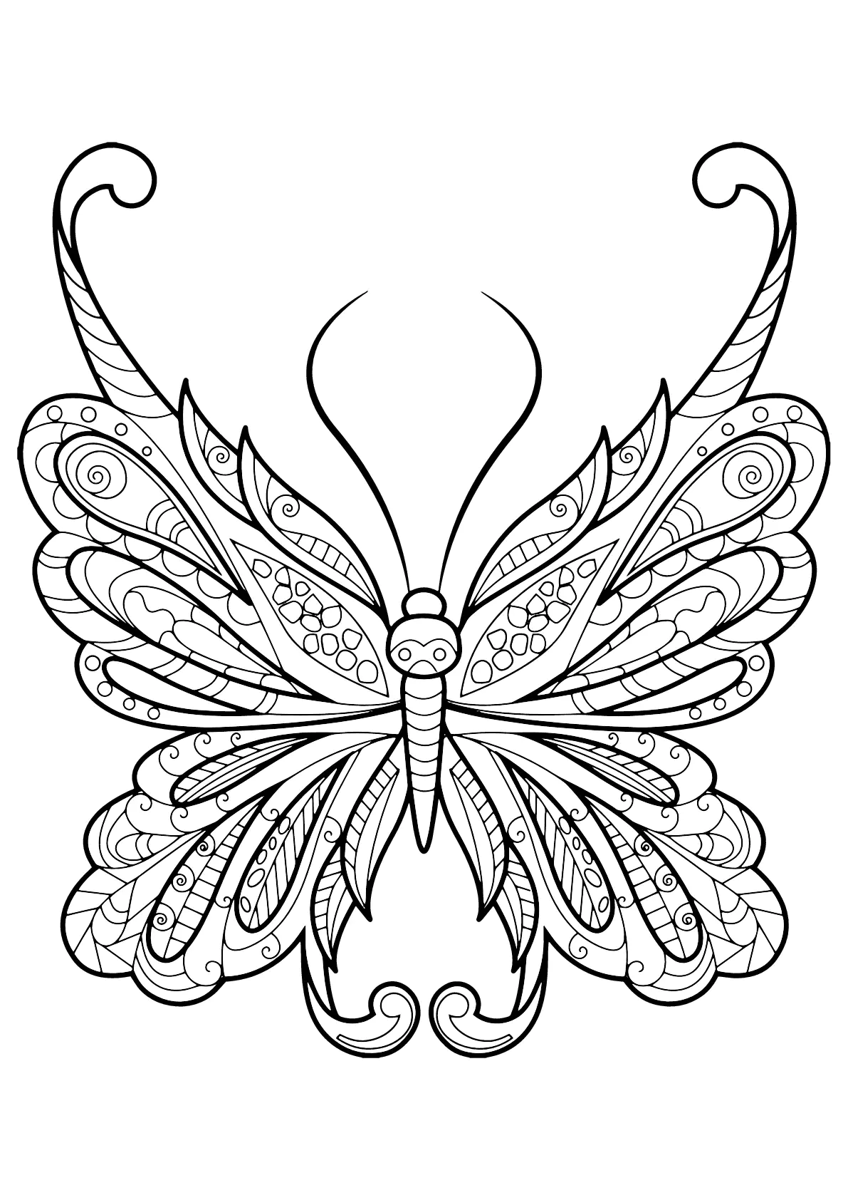 Unglaublicher Schmetterling mit einfachen Motiven (Ausmalbild von Schmetterlinge und Insekten zum Ausdrucken und Ausmalen für Erwachsene)
