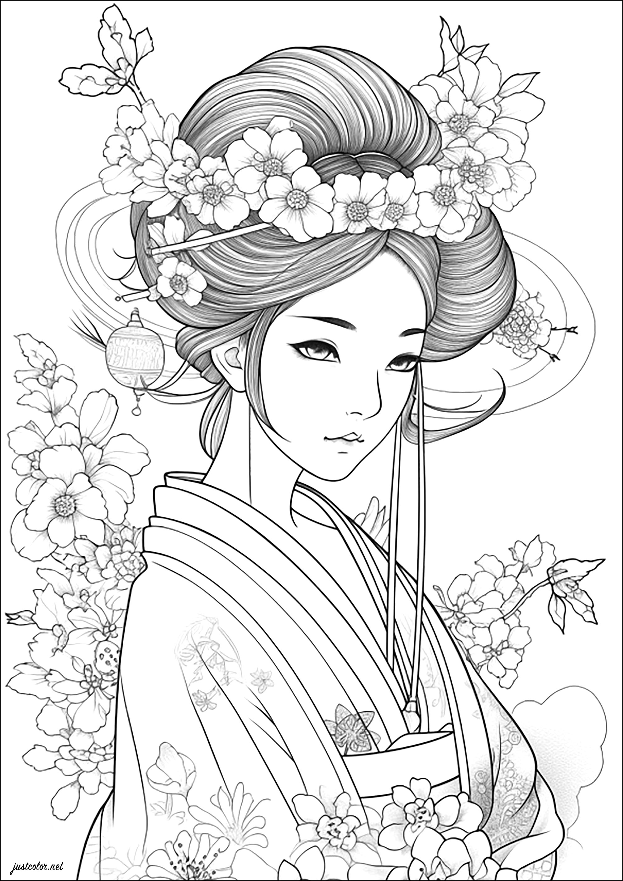 Geisha und Blumen