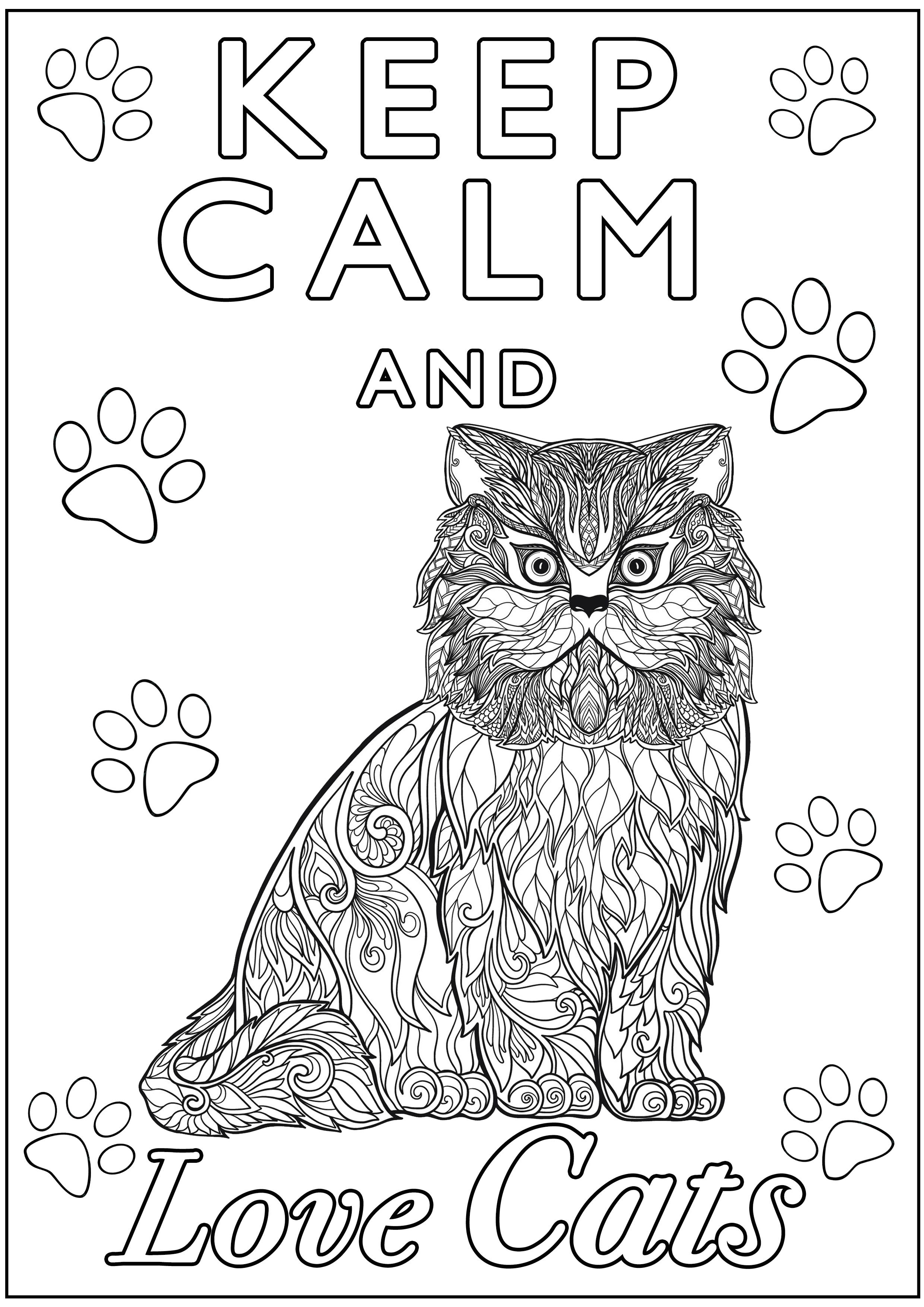 Keep Calm and Love Cats : Niedliche Katze und Fisch