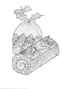 Weihnachtsholz und Zentangle-Muster (Ausmalbild von Weihnachten)