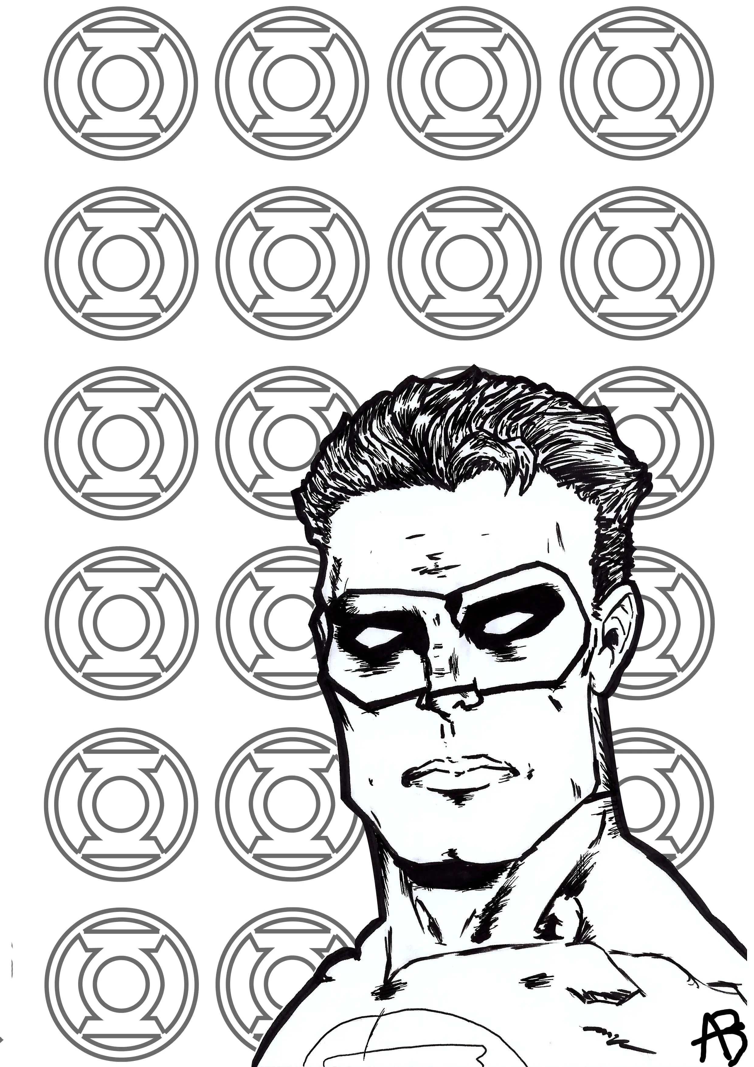 Färbung inspiriert durch den Superhelden Green Lantern (Ausmalbild von Bücher & Comics zum Ausdrucken und Ausmalen für Erwachsene)