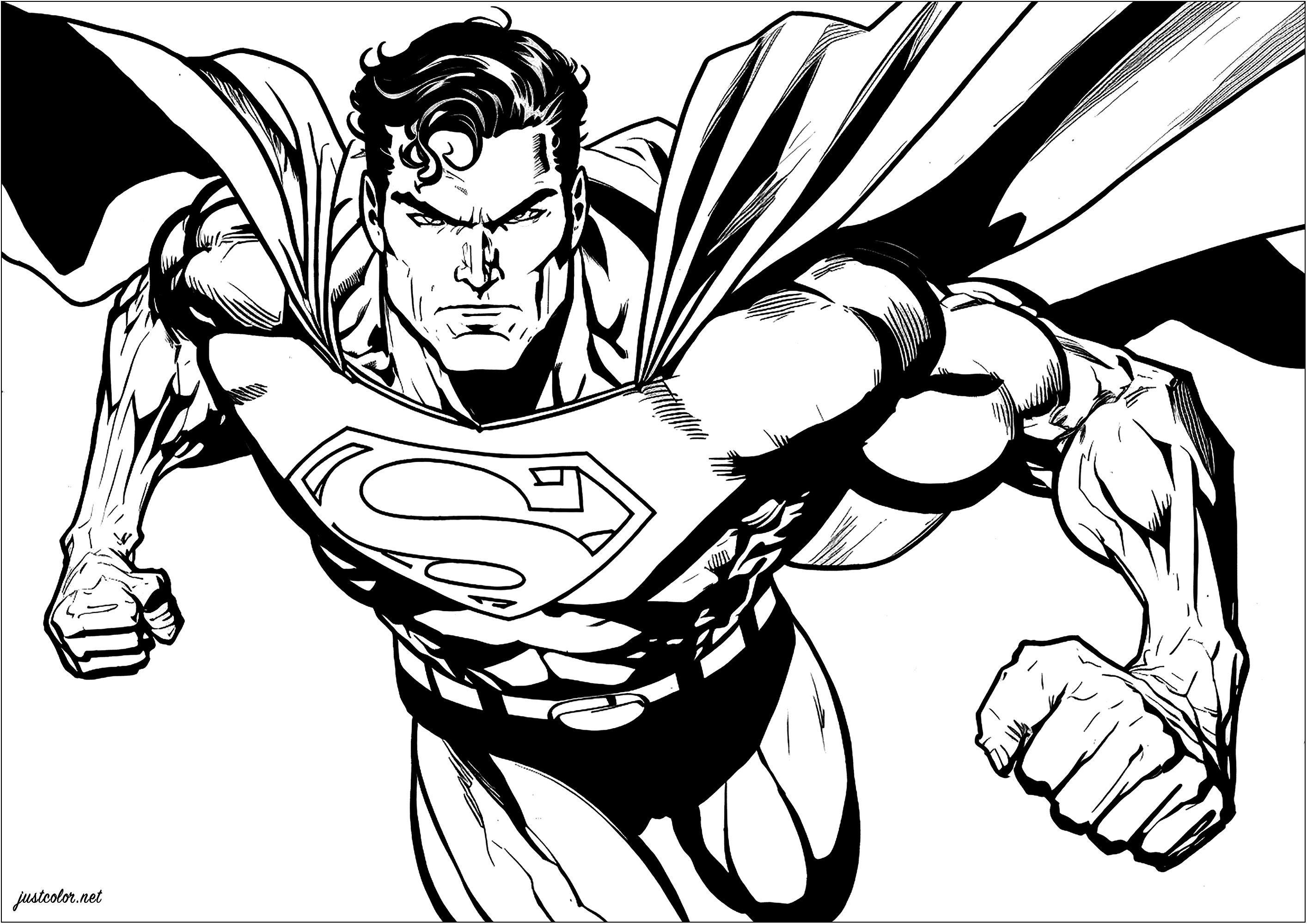 Superman und seine strammen Muskeln, bereit zum Kampf. Halten Sie Ihre blauen, roten und gelben Marker bereit!