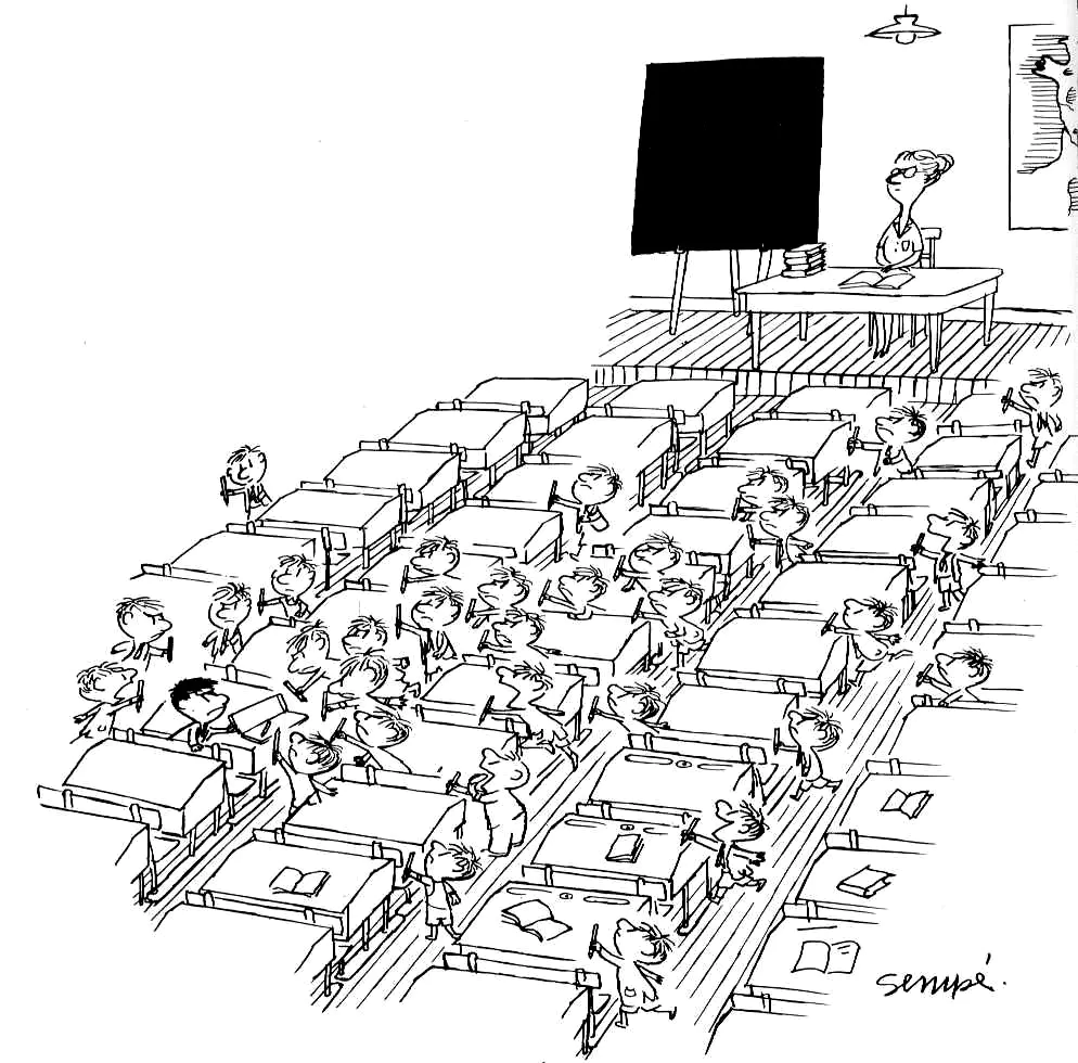 "Le petit nicolas" in seinem Klassenzimmer (Ausmalbild von Bücher & Comics zum Ausdrucken und Ausmalen für Erwachsene)