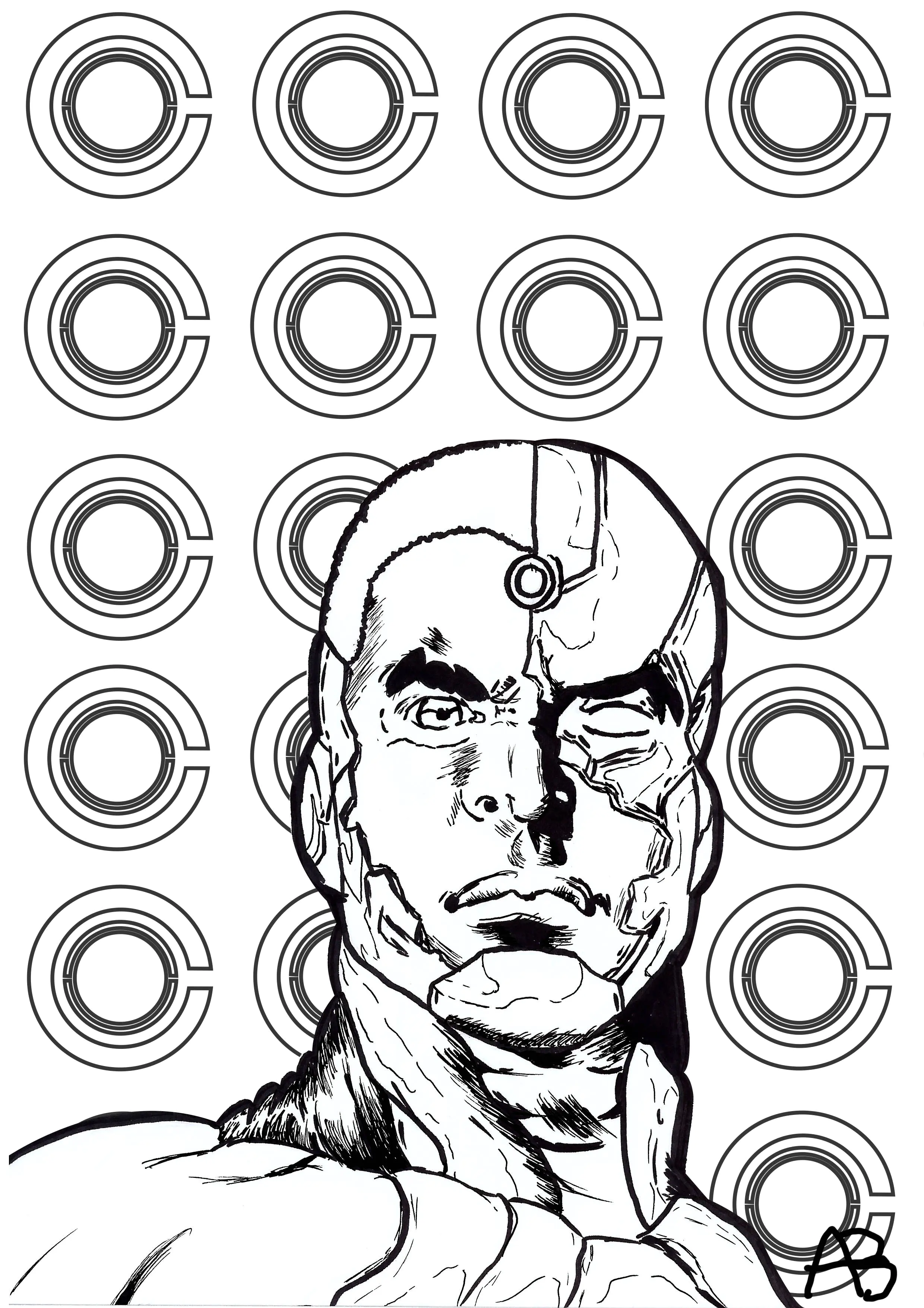 Cyborg (Ausmalbild von Bücher & Comics zum Ausdrucken und Ausmalen für Erwachsene)