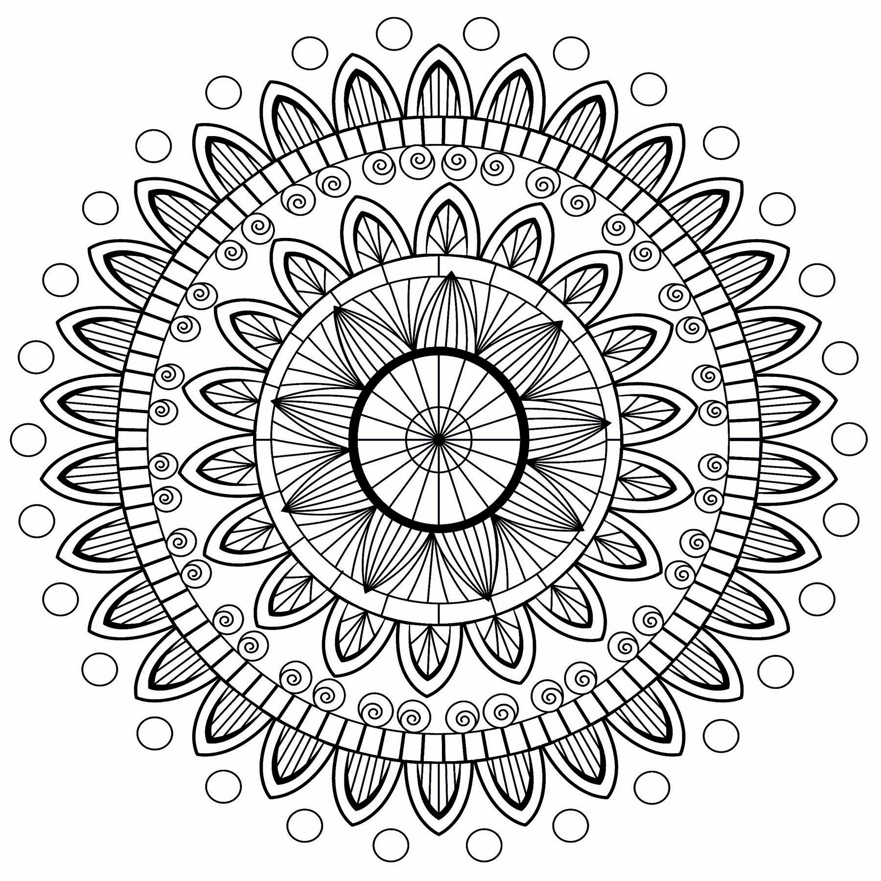 Ein schönes Mandala mit Blütenblättern auf mehreren Ebenen und Kreisen an den Enden, Künstler : Bénédicte Ein schönes Mandala mit Blütenblättern auf mehreren Ebenen und Kreisen an den Enden, Künstler : Bénédicte
