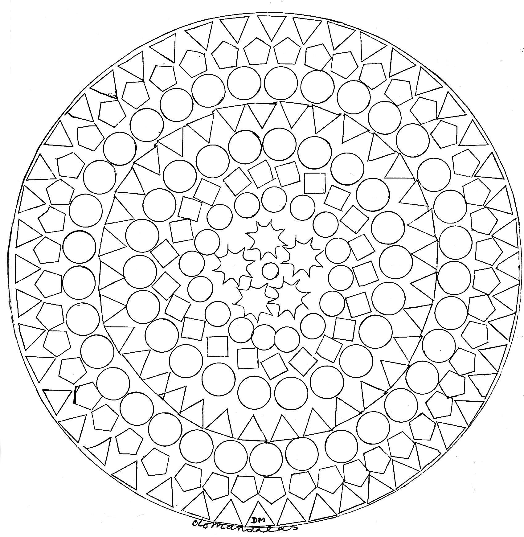 Konzentrische geometrische Mandalaformen (Ausmalbild von Mandalas zum Ausdrucken und Ausmalen für Erwachsene)