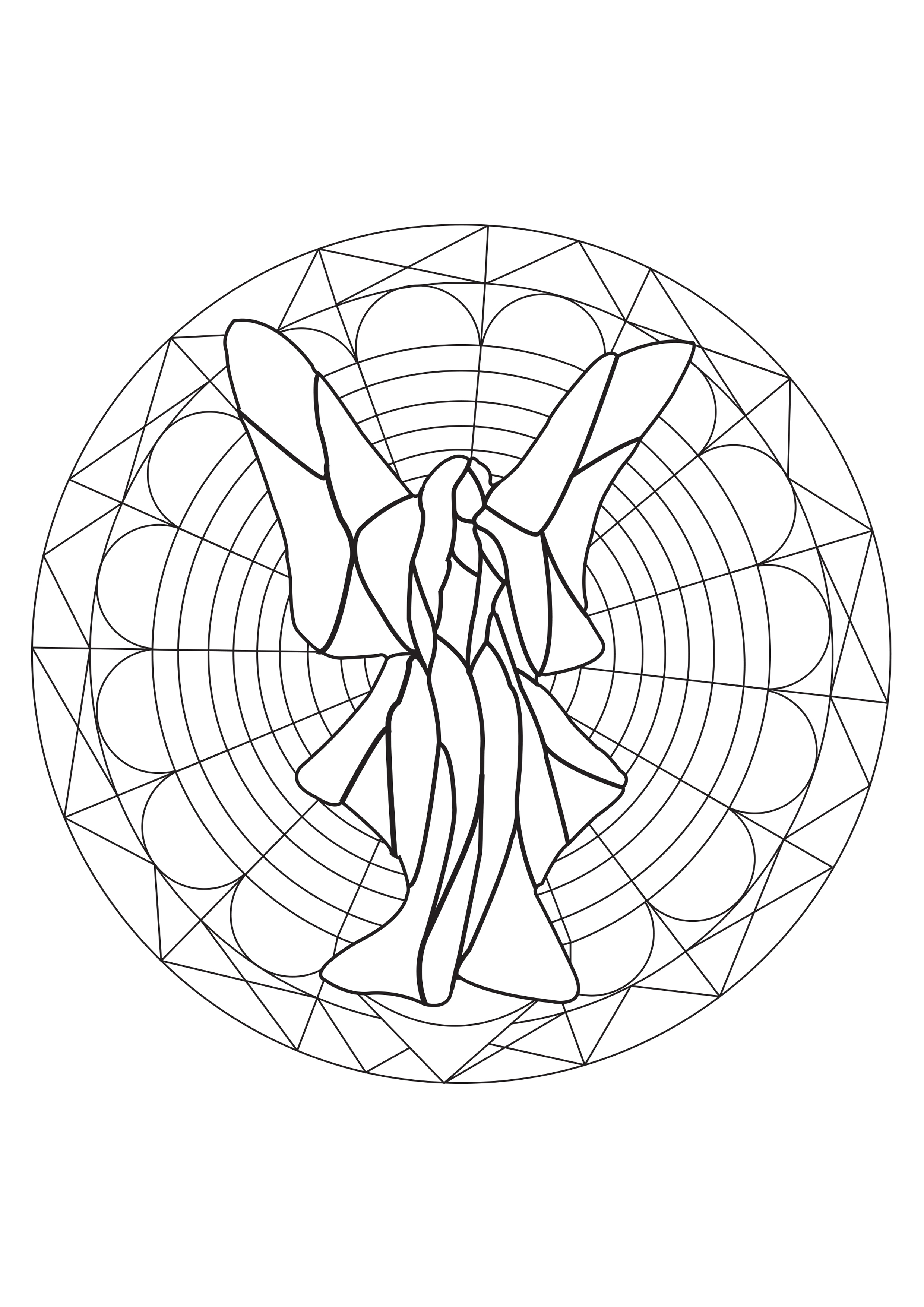 Ausmalbild von : Fee in einem Mandala Ausmalbild von zum Ausdrucken und Ausmalen für Erwachsene : Fee in einem Mandala