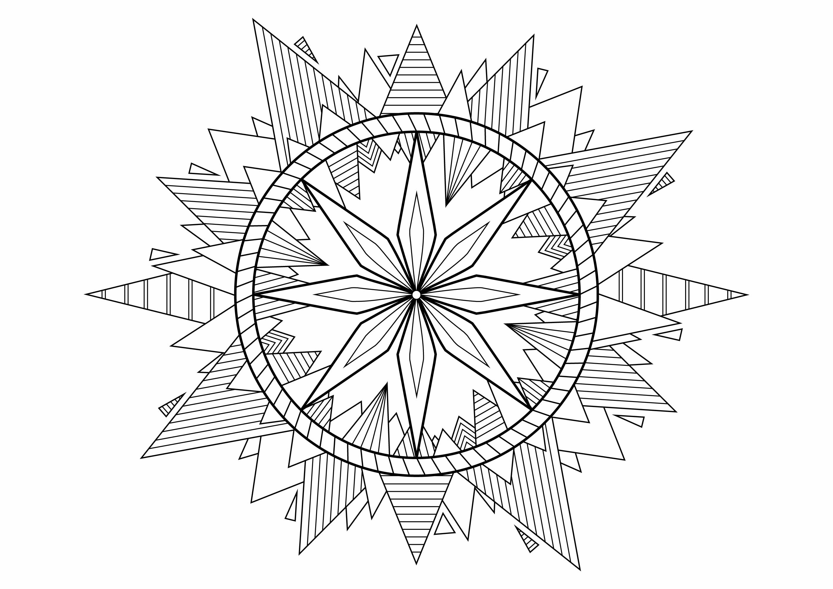 Ein schönes Mandala mit Pyramiden an den Enden voller schöner Muster zum Ausmalen, Künstler : Davy