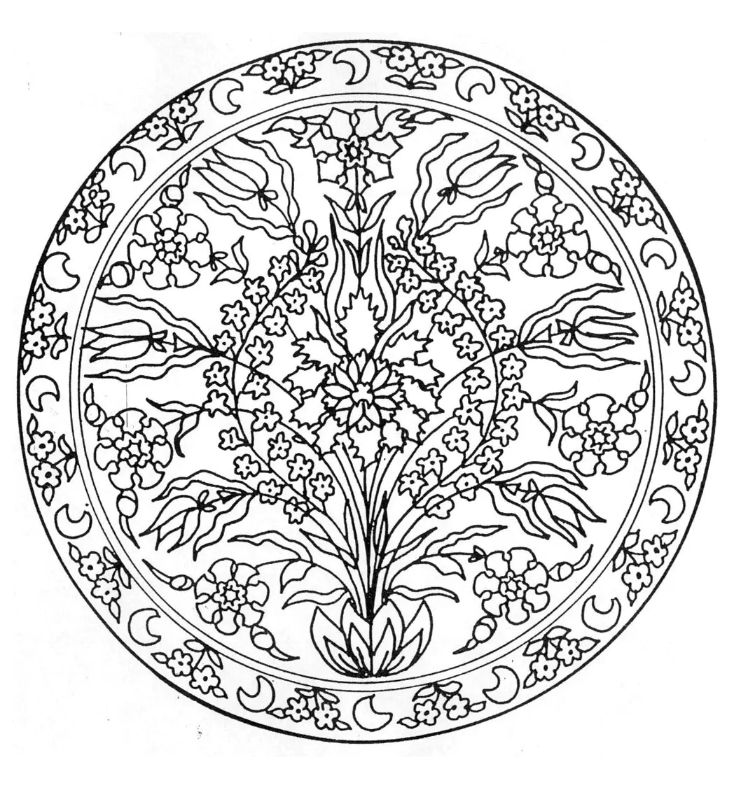 Mandala und Blumen (Ausmalbild zum Ausdrucken und Ausmalen für Erwachsene)