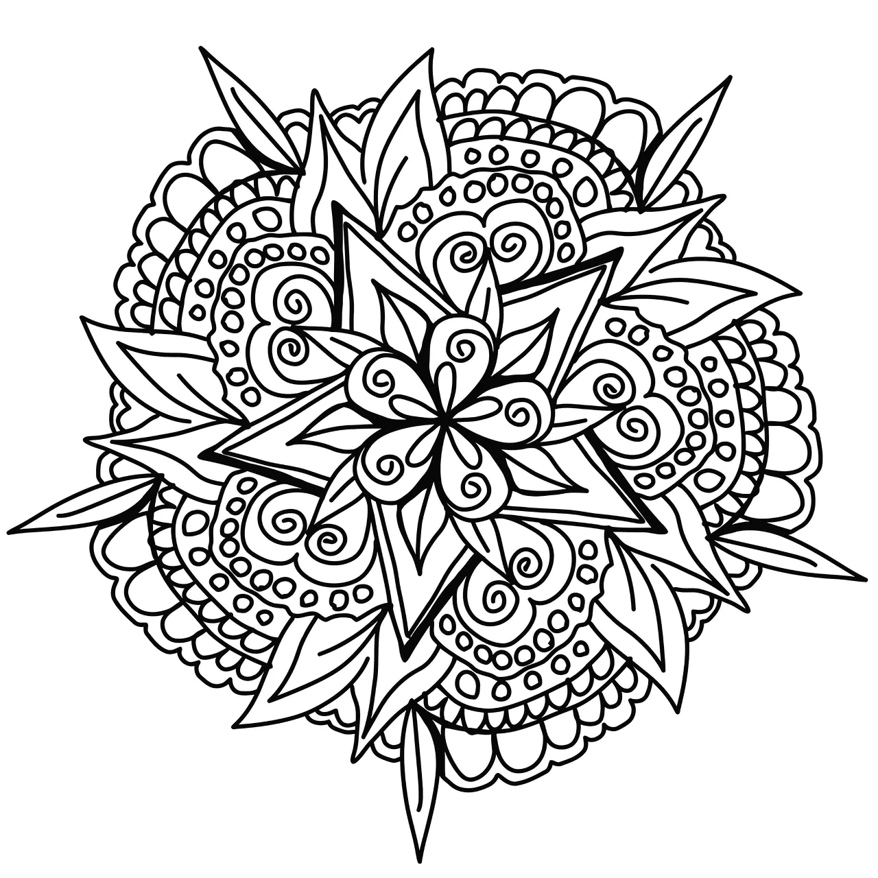 Fantastisches handgezeichnetes Mandala (Ausmalbild zum Ausdrucken und Ausmalen für Erwachsene)