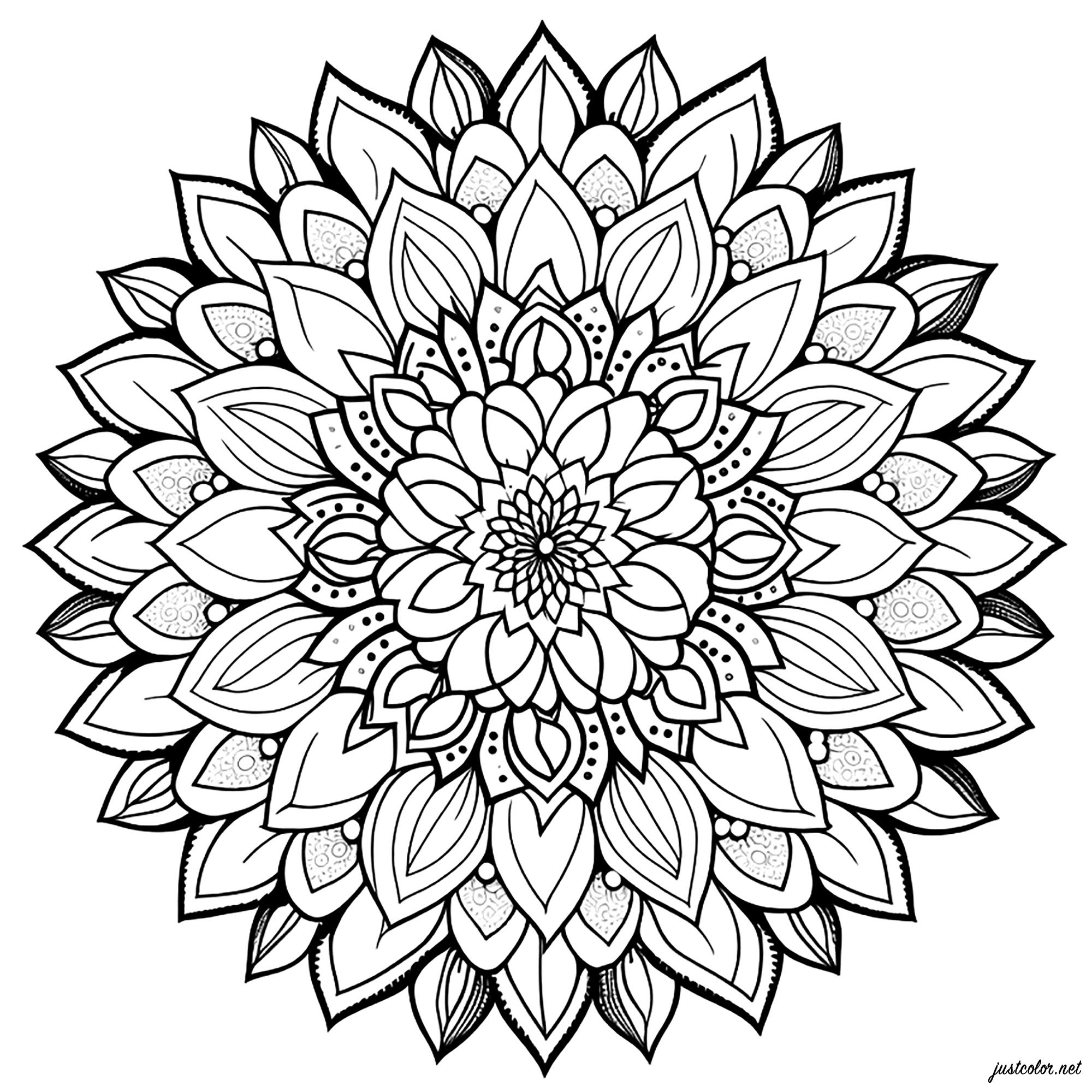 Einfaches Mandala mit Blütenblättern. Diese einfache Blütenblatt-Mandala-Malvorlage ist sehr hübsch und einfach zu machen. Es besteht aus Blumen und Blütenblättern, die perfekt ineinander passen.