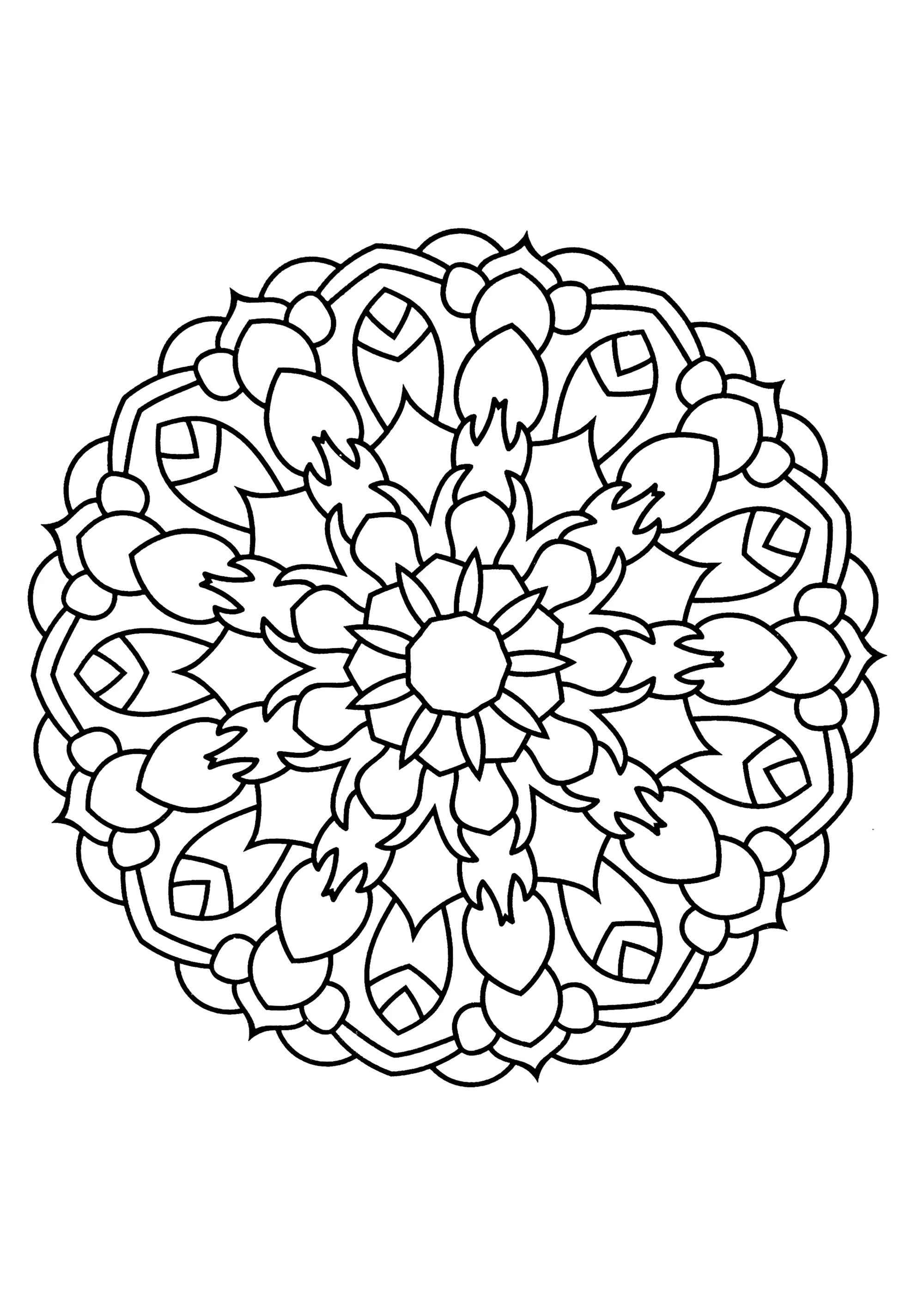 Mandala mit dicken Strichen (Ausmalbild zum Ausdrucken und Ausmalen für Erwachsene)