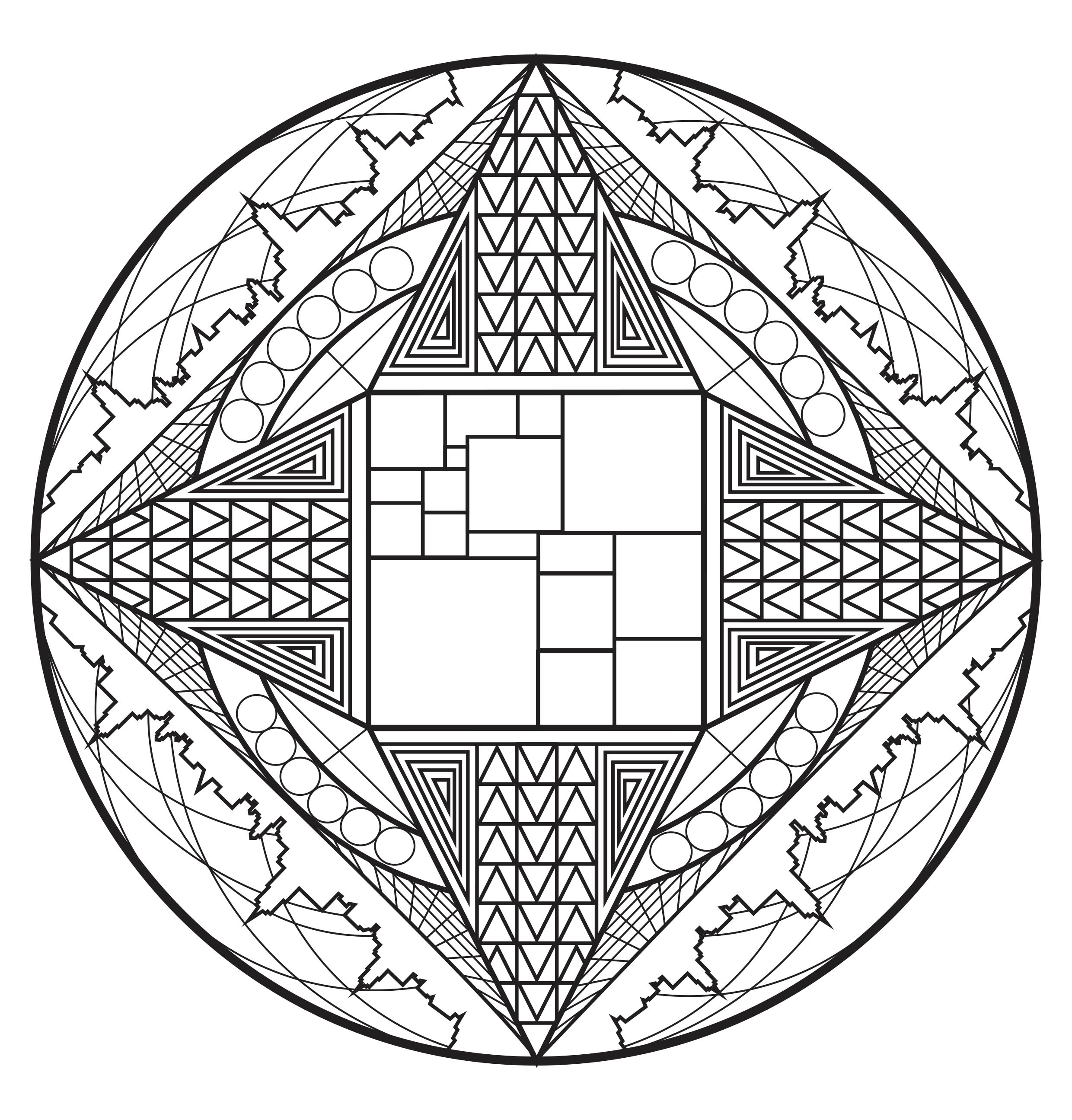 Färbe dieses Mandala und seine Formen, die an die amerikanischen Wolkenkratzer erinnern, Künstler : Allan