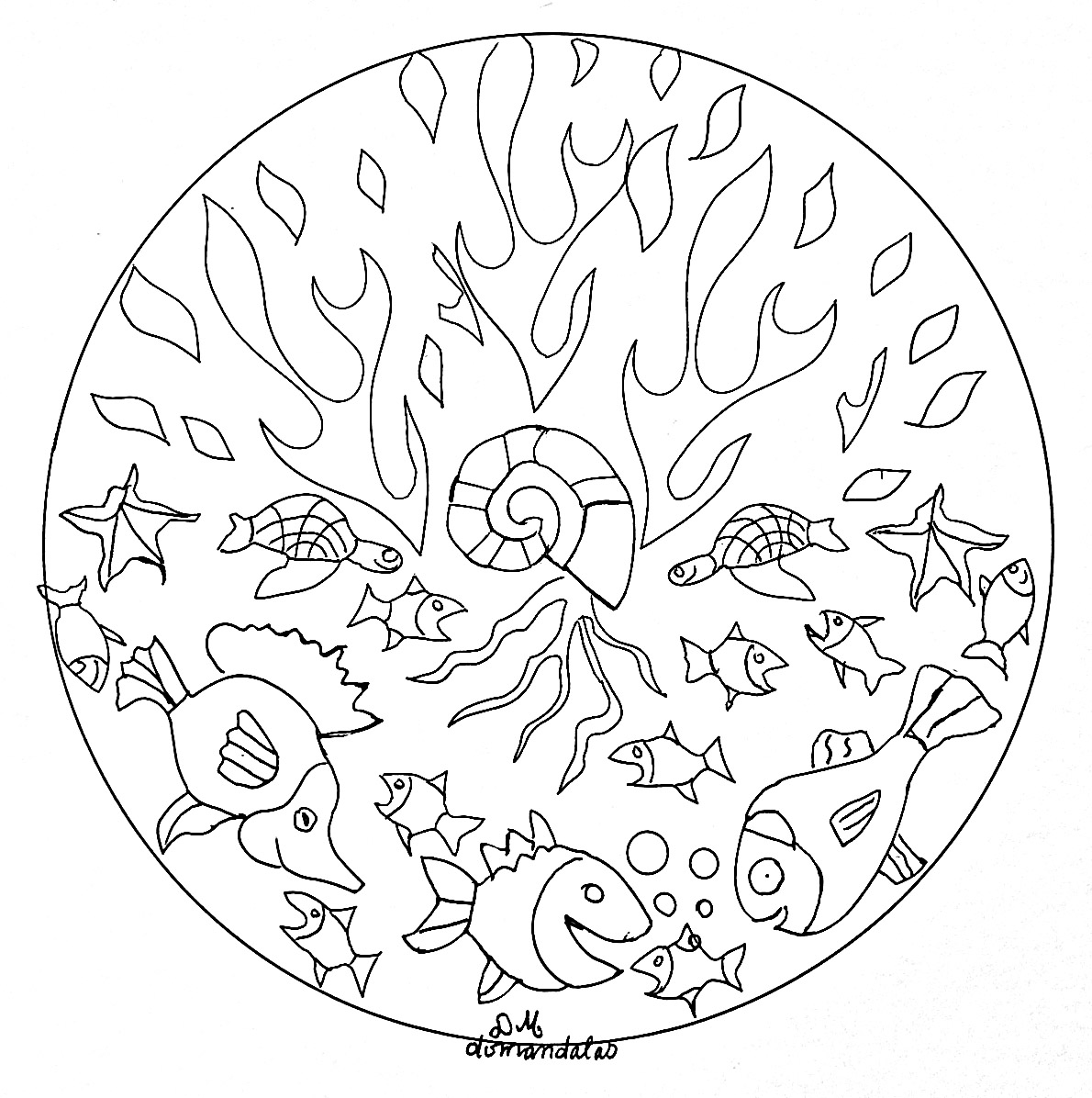 Tanz des Meeresbodens (Ausmalbild von Mandalas zum Ausdrucken und Ausmalen für Erwachsene)