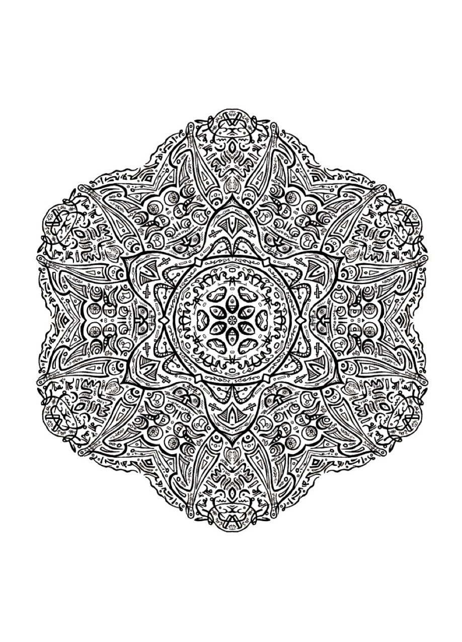 Komplexes und kurioses Mandala (Ausmalbild) Komplexes und kurioses Mandala (Ausmalbild zum Ausdrucken und Ausmalen für Erwachsene)