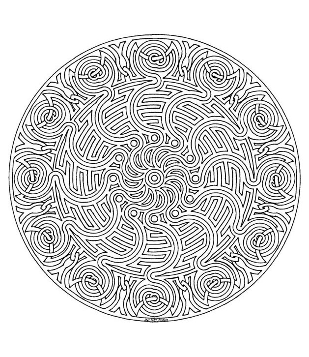 Dieses Mandala ist fast ein Labyrinth! Du musst deinen Weg finden, indem du es ausmalst