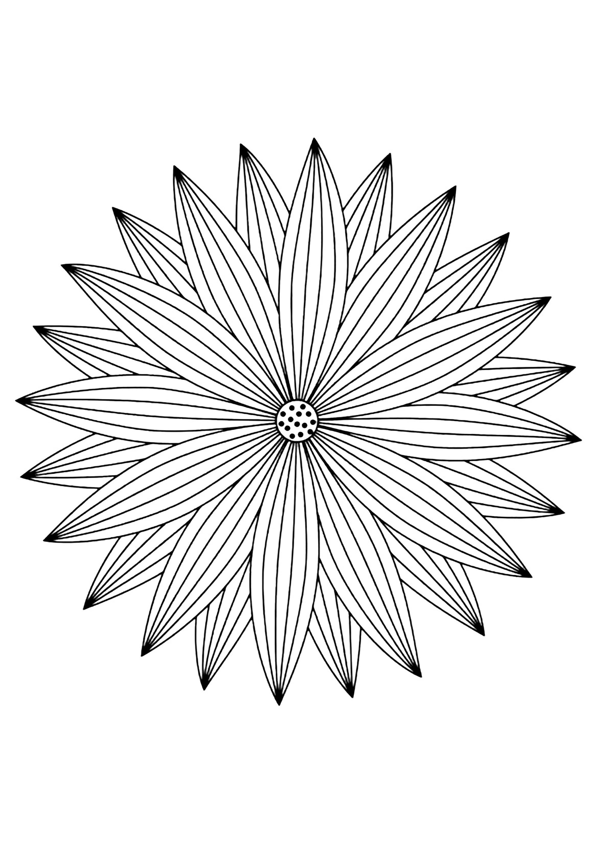 Mandala mit feinen Blütenblättern (Ausmalbild zum Ausdrucken und Ausmalen für Erwachsene)