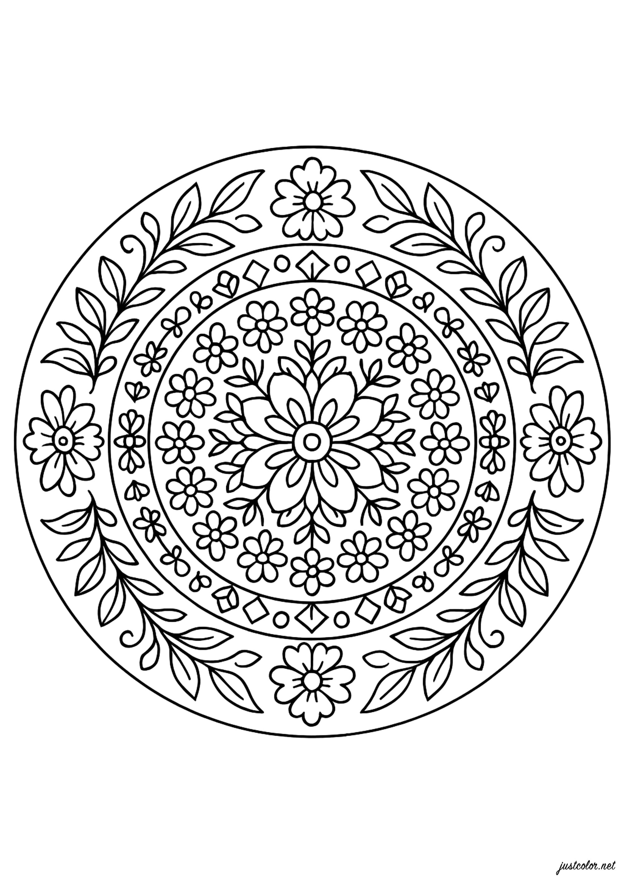 Mandala floral: Ausbruch der Natur (Ausmalbild zum Ausdrucken und Ausmalen für Erwachsene)