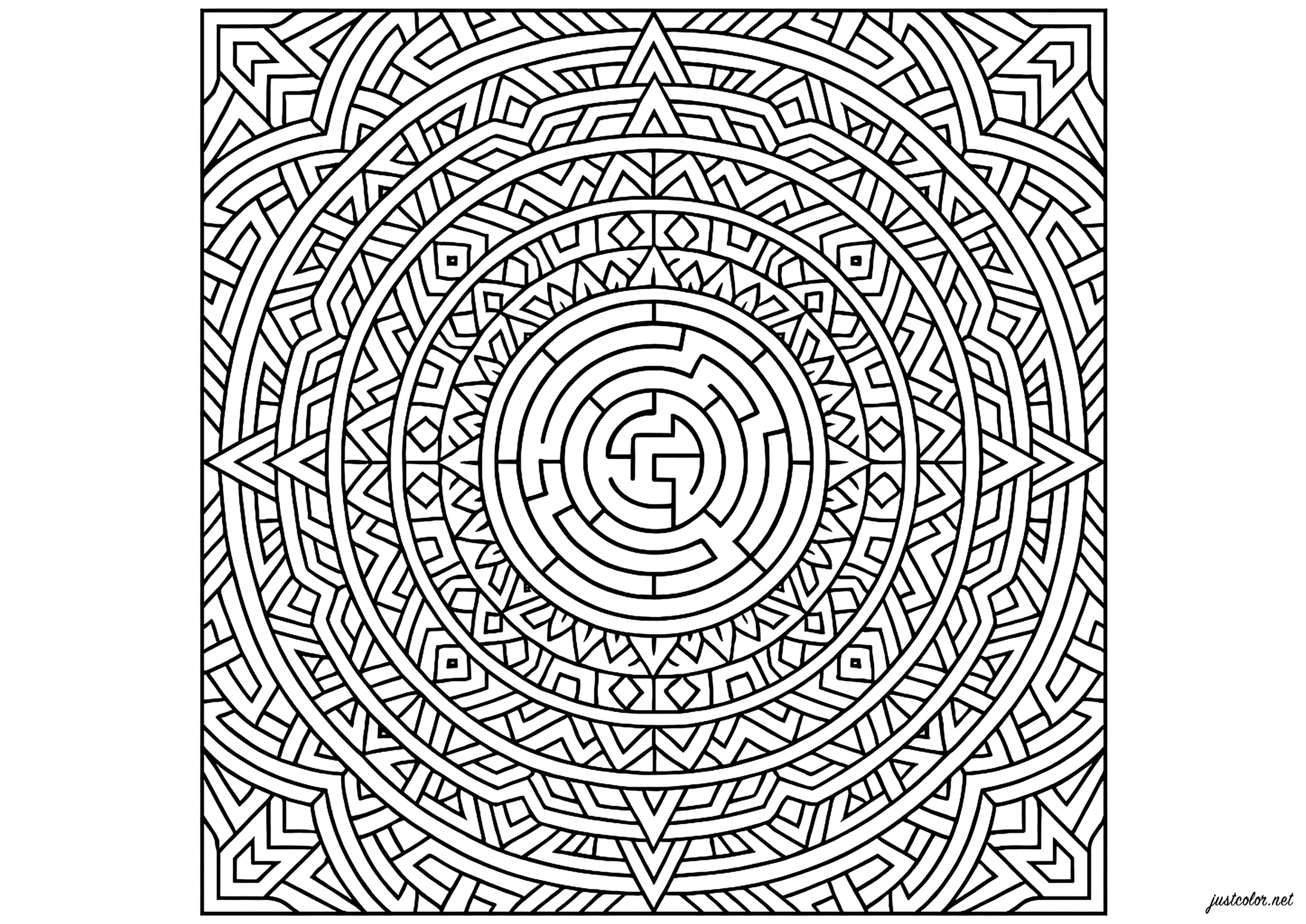 Geometrisches Labyrinth - Ausmalbilder von Mandalas zum Ausmalen