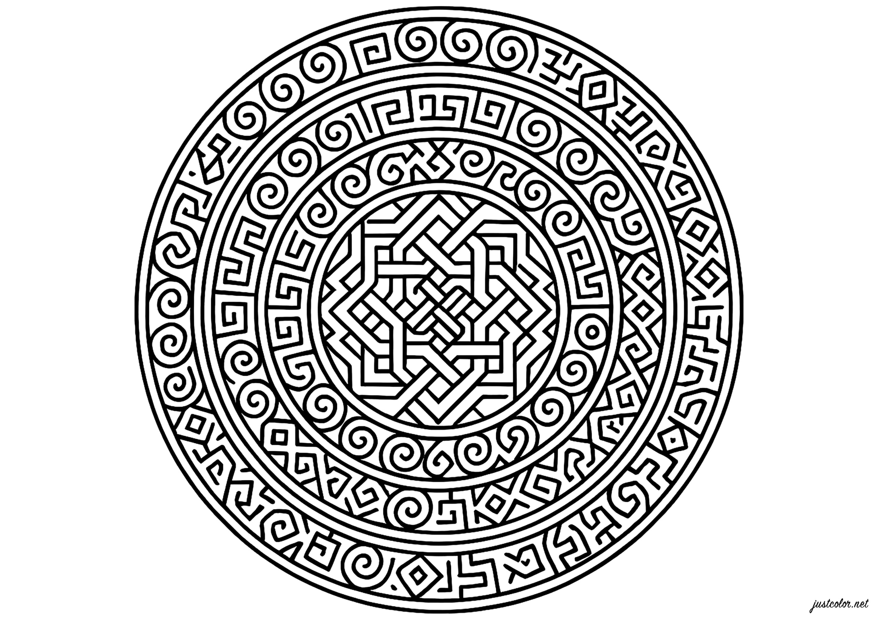 Meditatives Labyrinth (Ausmalbild von Mandalas zum Ausdrucken und Ausmalen für Erwachsene)