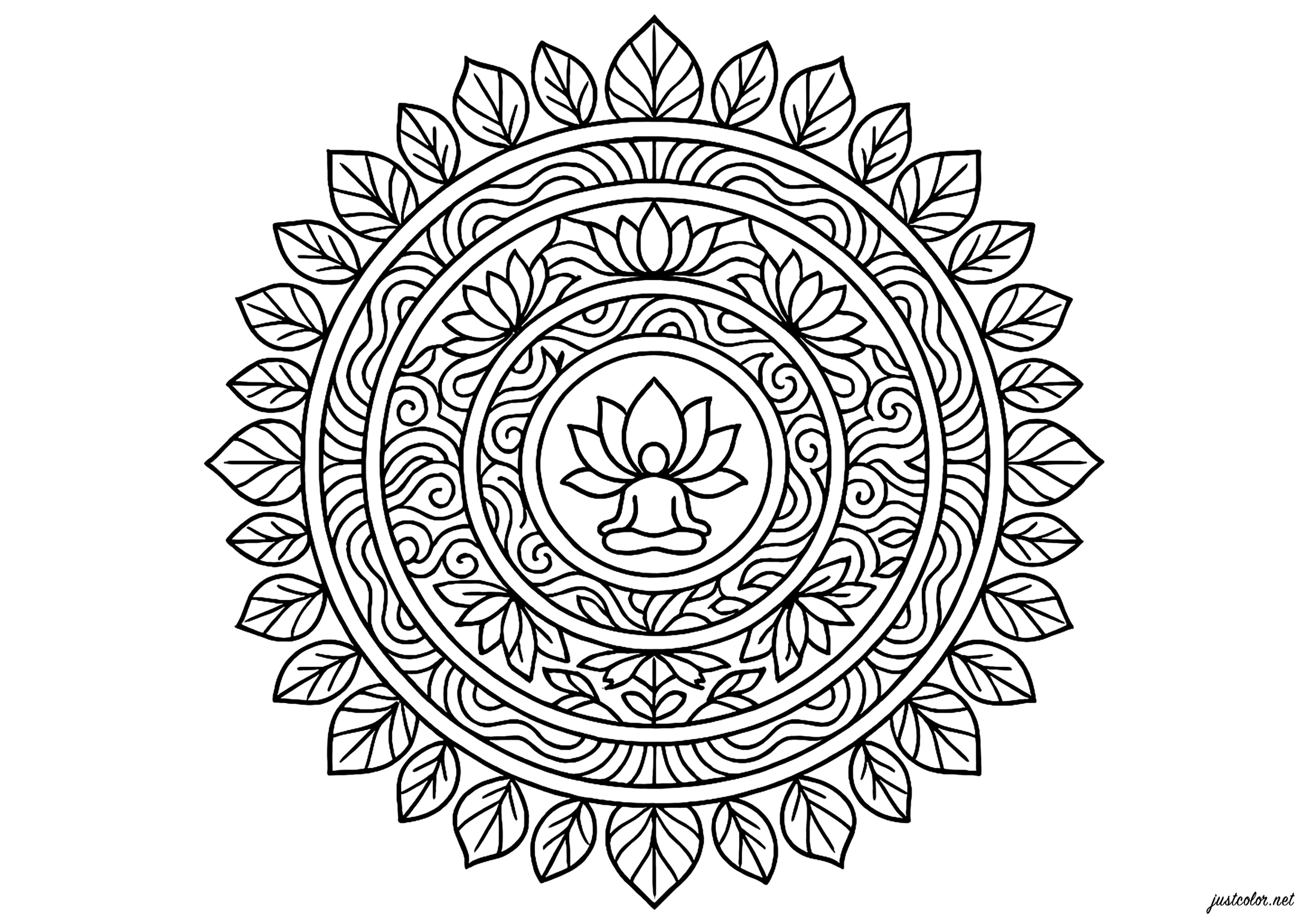 Zen- und Lotus-Mandalas (Ausmalbild zum Ausdrucken und Ausmalen für Erwachsene)
