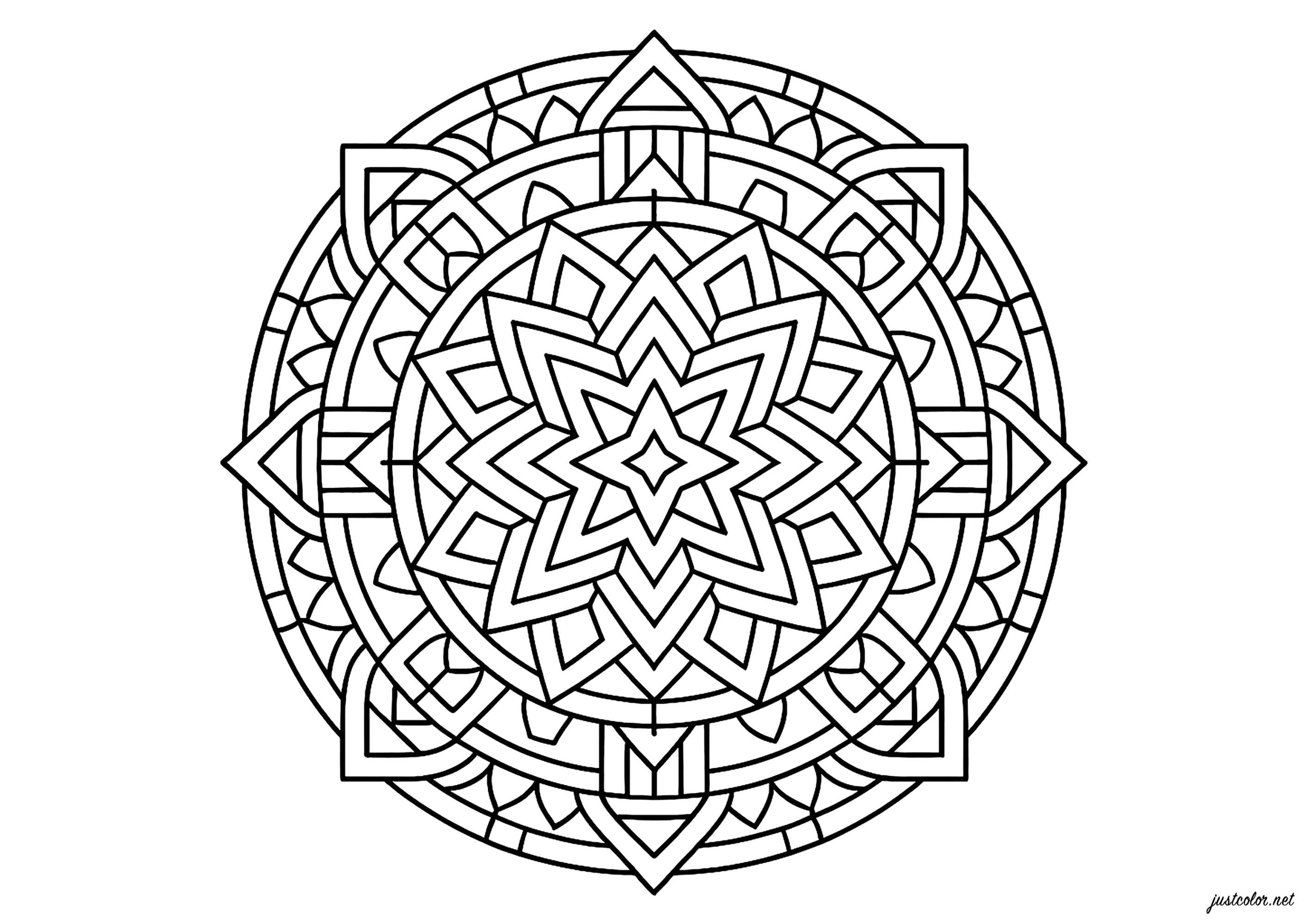 Geometrischer Stern (Ausmalbild von Mandalas zum Ausdrucken und Ausmalen für Erwachsene)