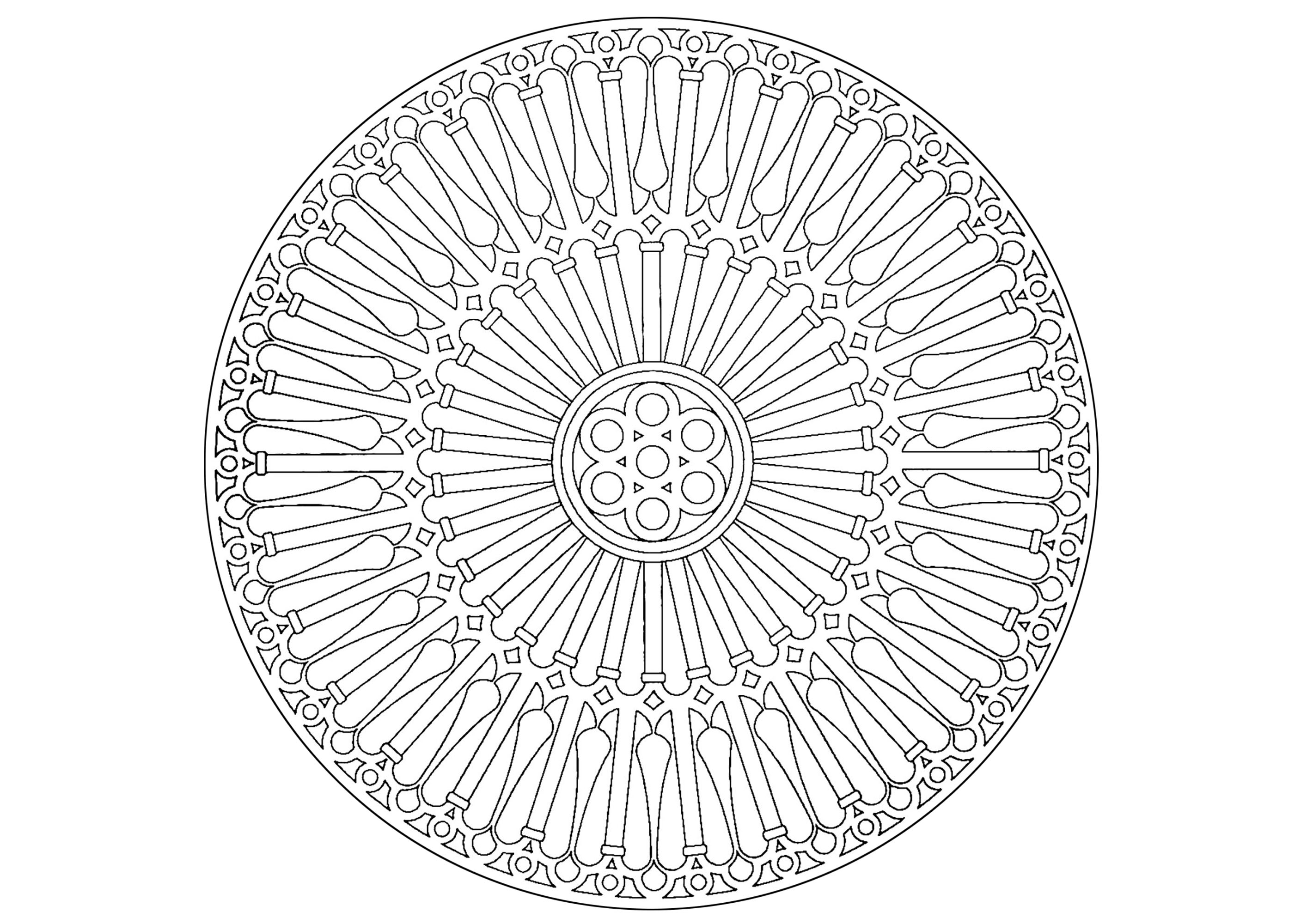 Rosace inspiriert von Kathedralen (einfach) (Ausmalbild von Mandalas zum Ausdrucken und Ausmalen für Erwachsene)